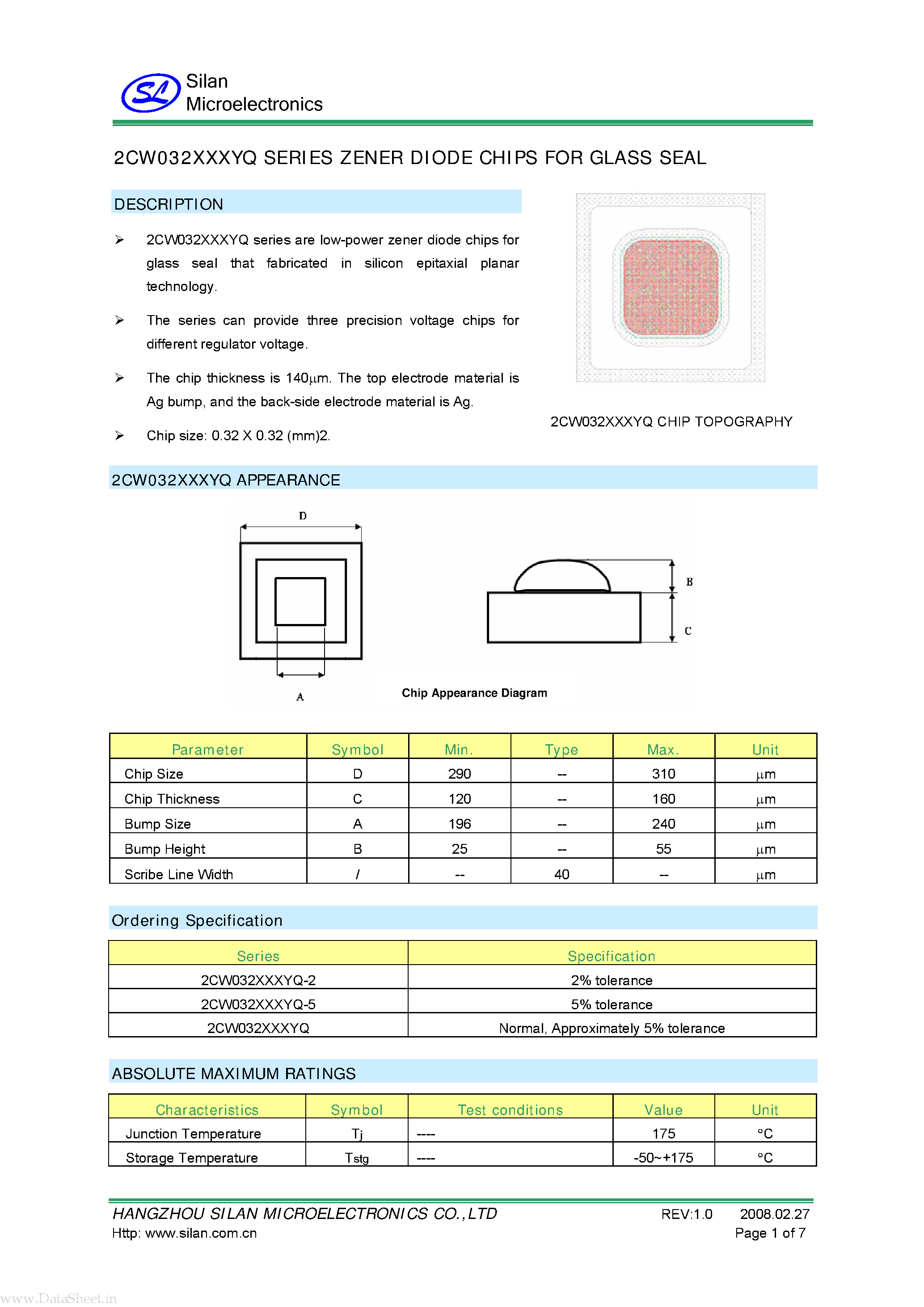 Datasheet 2CW032020YQ-5 - ZENER DIODE CHIPS page 1