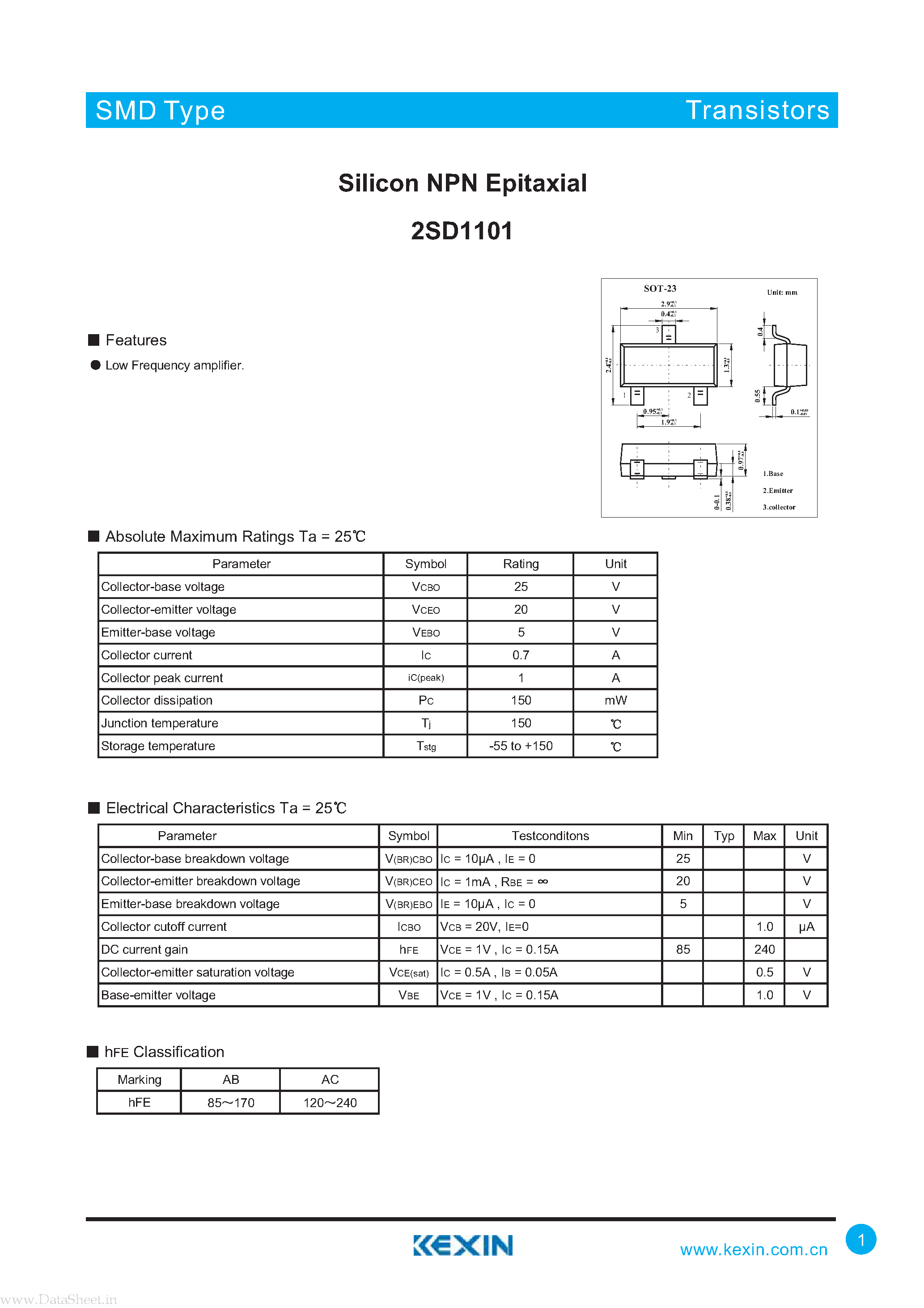 Datasheet 2SD1101 page 1 Datasheet 2SD1101 - Silicon NPN Epitaxial page 1