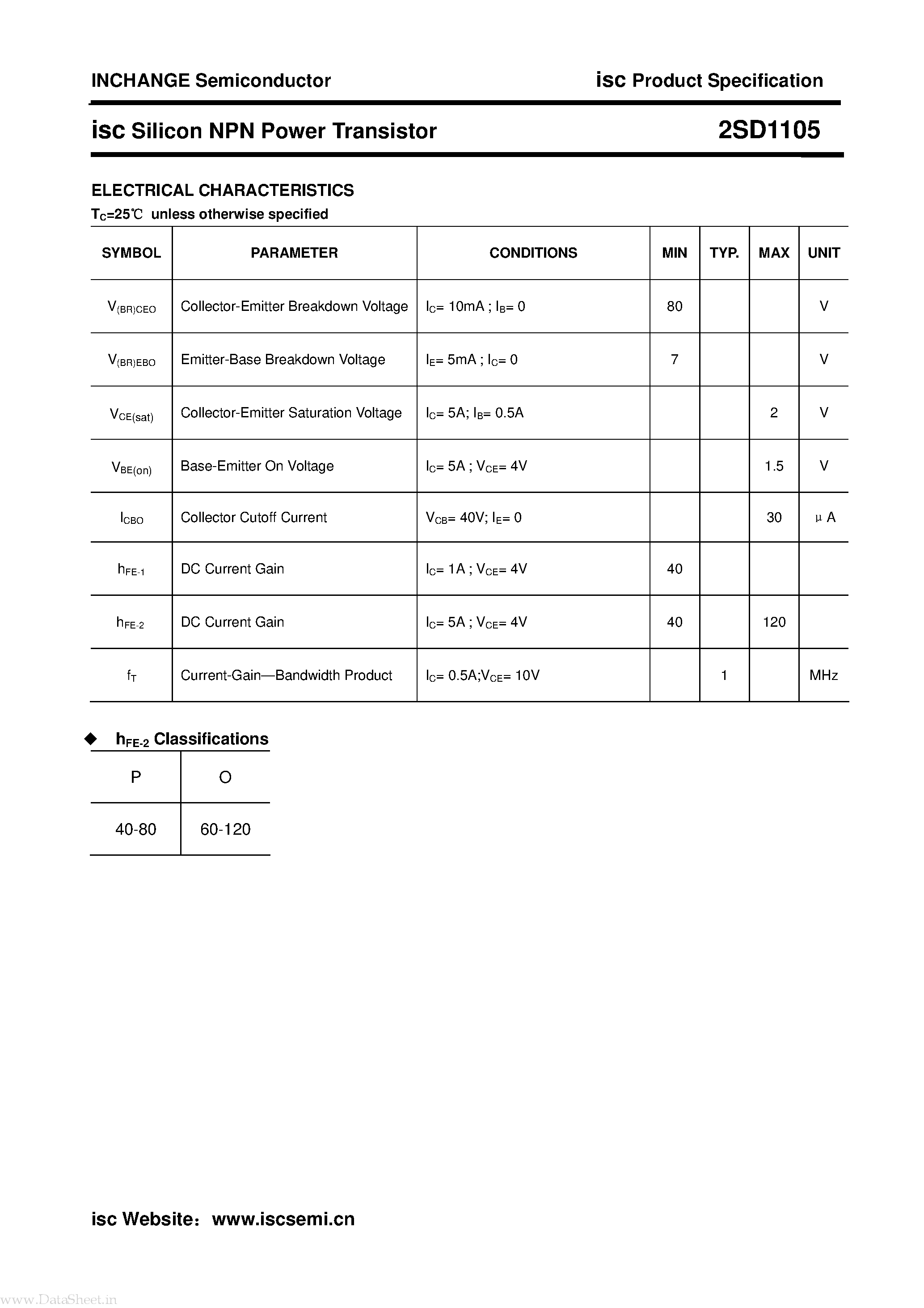 Даташит на микросхему 2SD1105 страница 2 Даташит 2SD1105 - Silicon NPN Power Transistor страница 2