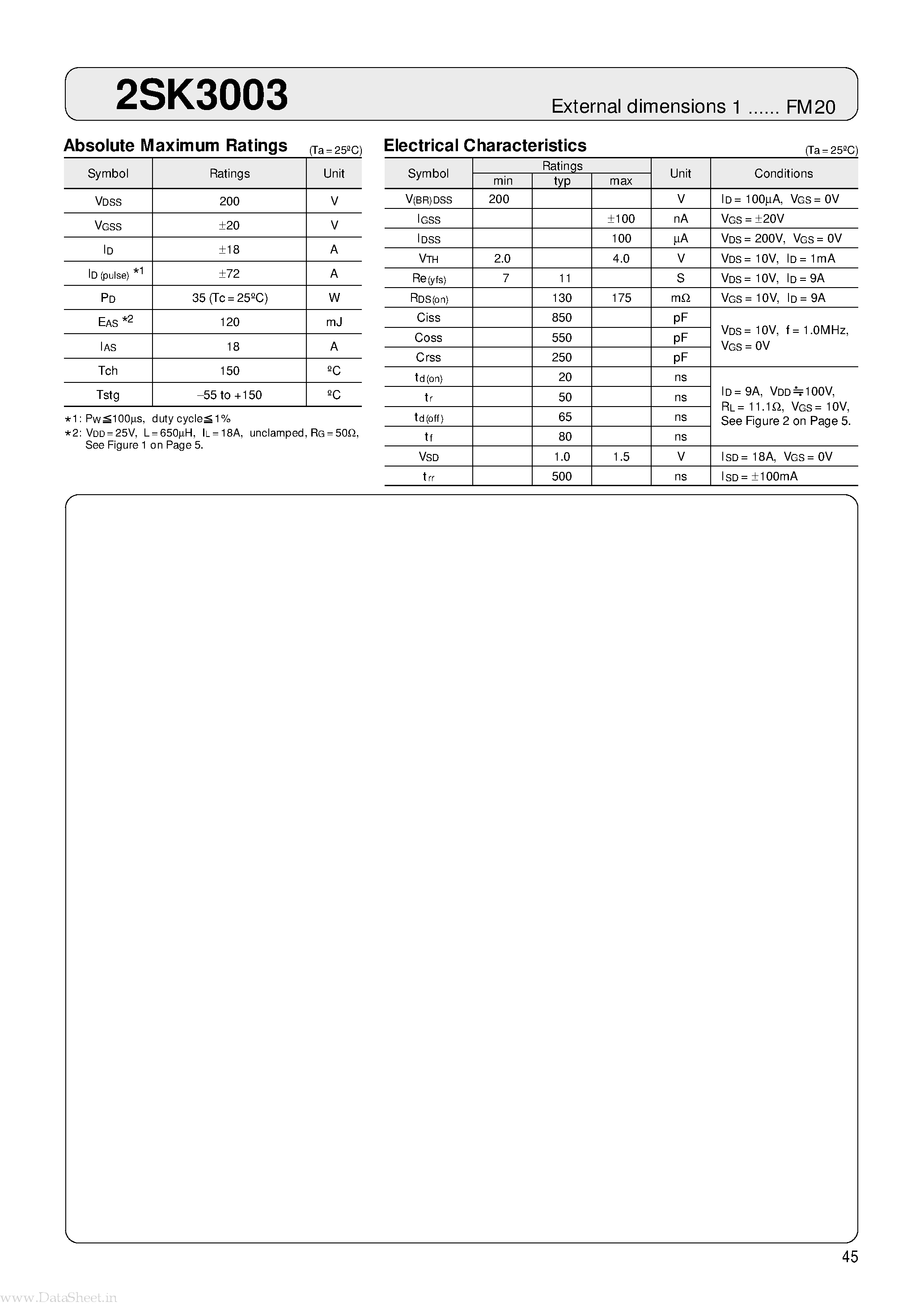 Даташит K3003 - Search -----> 2SK3003 страница 1