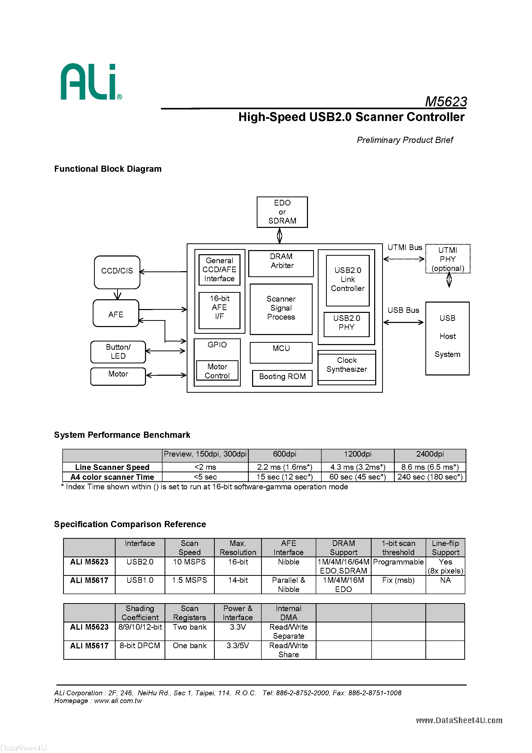 Datasheet M5623 - High-Speed USB2.0 Scanner Controller page 2