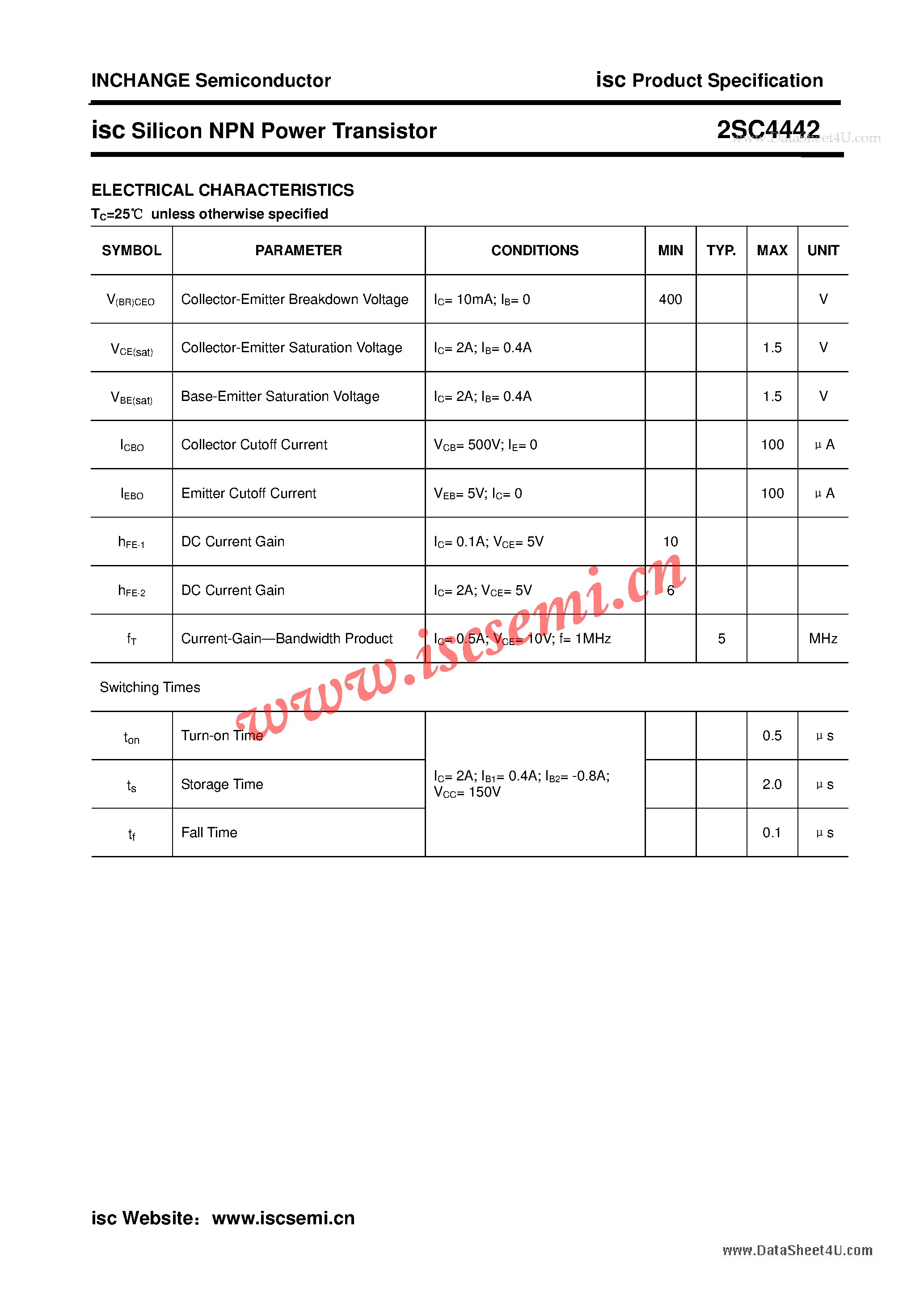 Datasheet 2SC4442 - Silicon NPN Power Transistor page 2