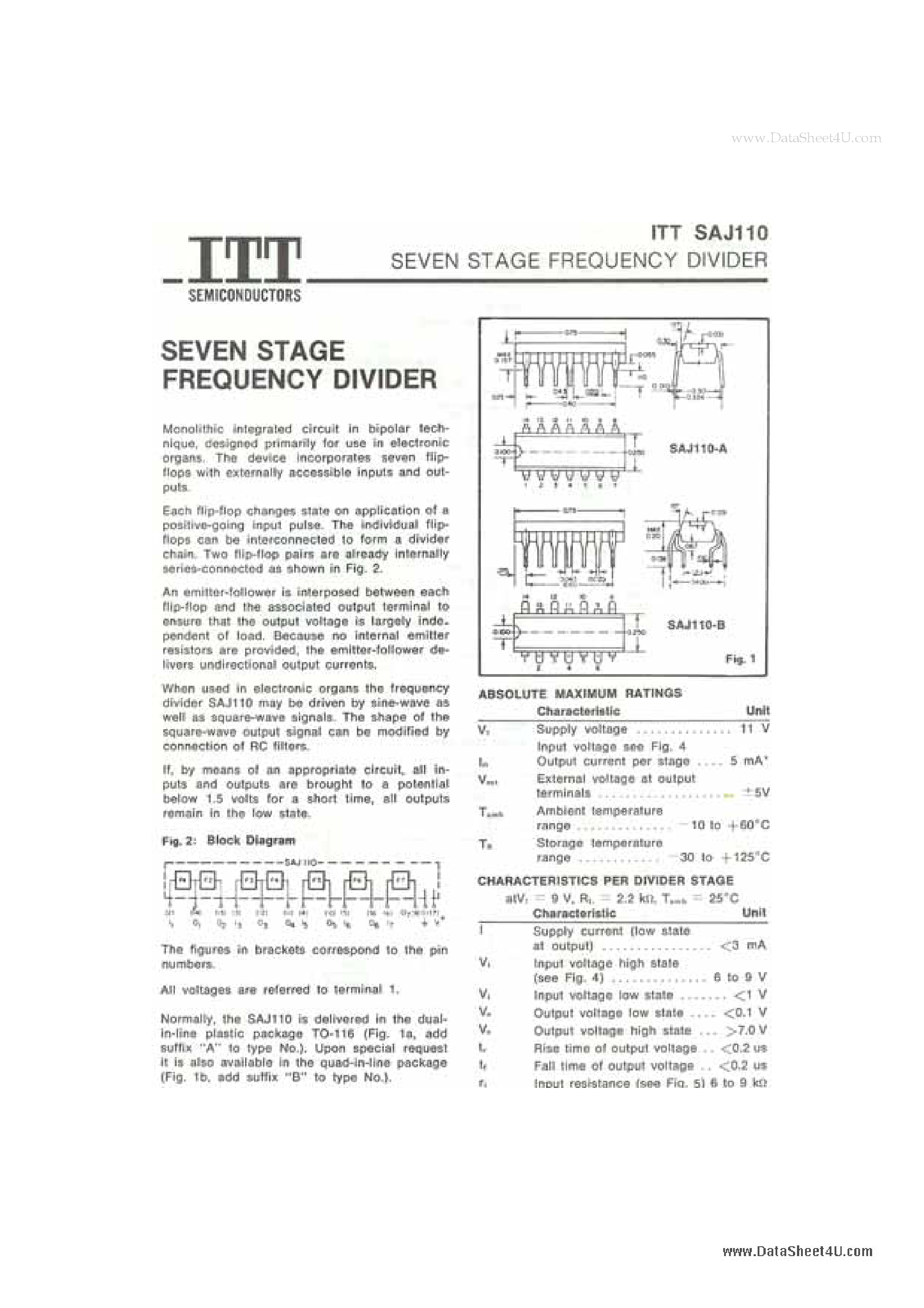 Datasheet SAJ110 - Seven Stage Frequency Divider page 1