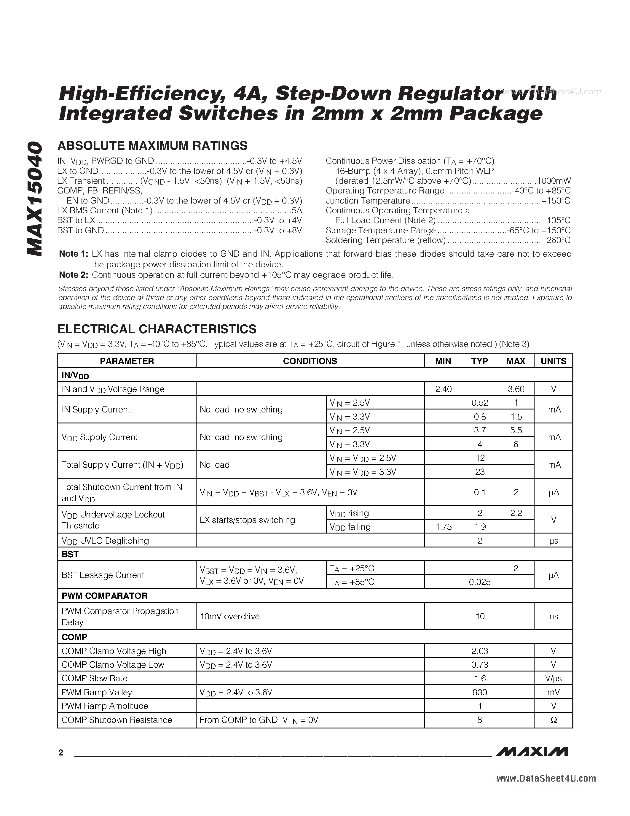 Datasheet MAX15040 - Step-Down Regulator page 2