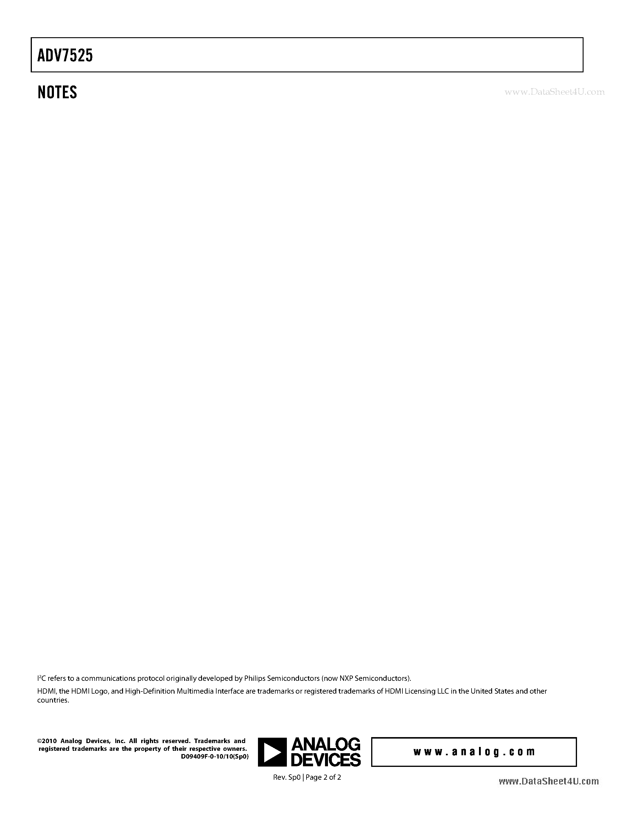 Даташит ADV7525 - Low Power HDMI/DVI Transmitter страница 2