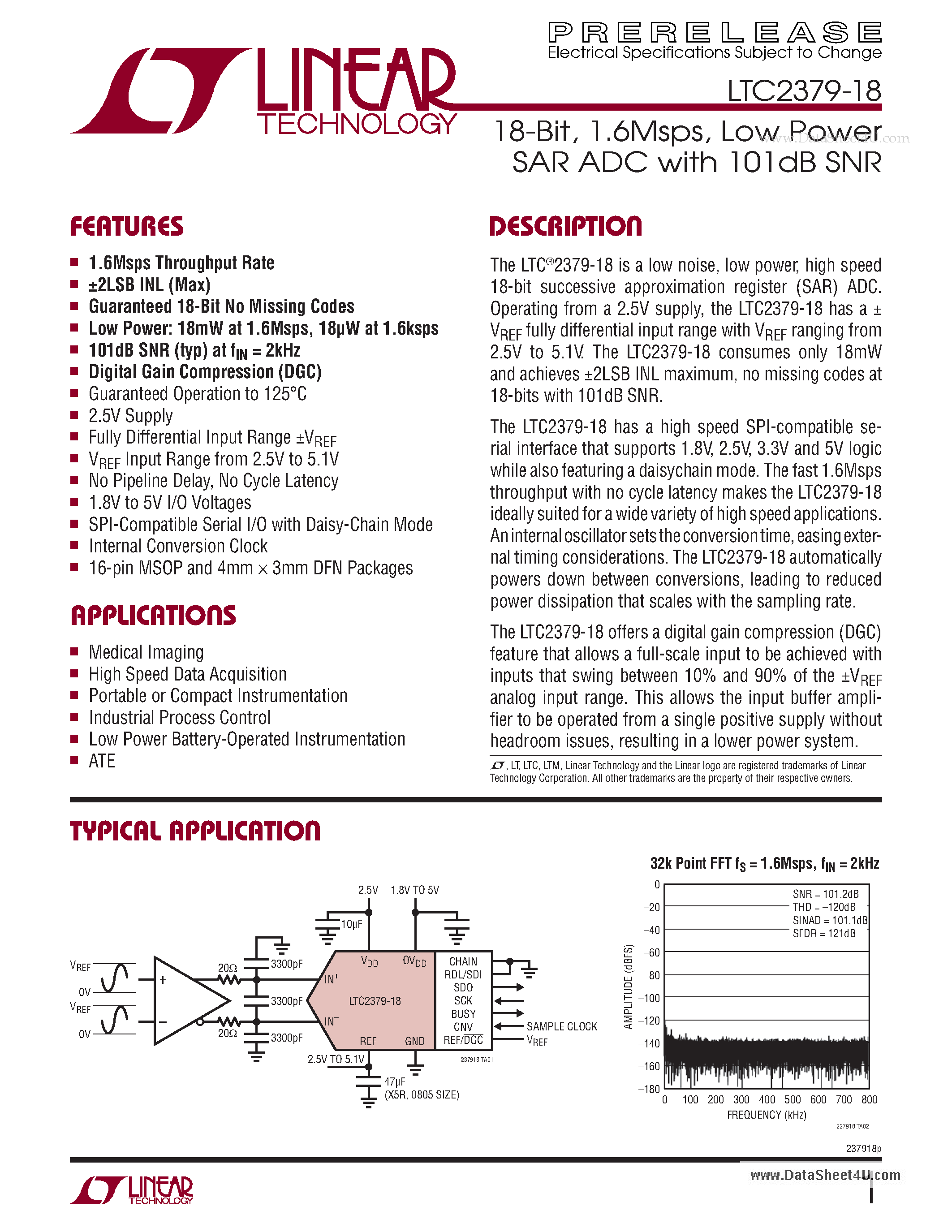 Datasheet LTC2379-18 - Low Power SAR ADC page 1