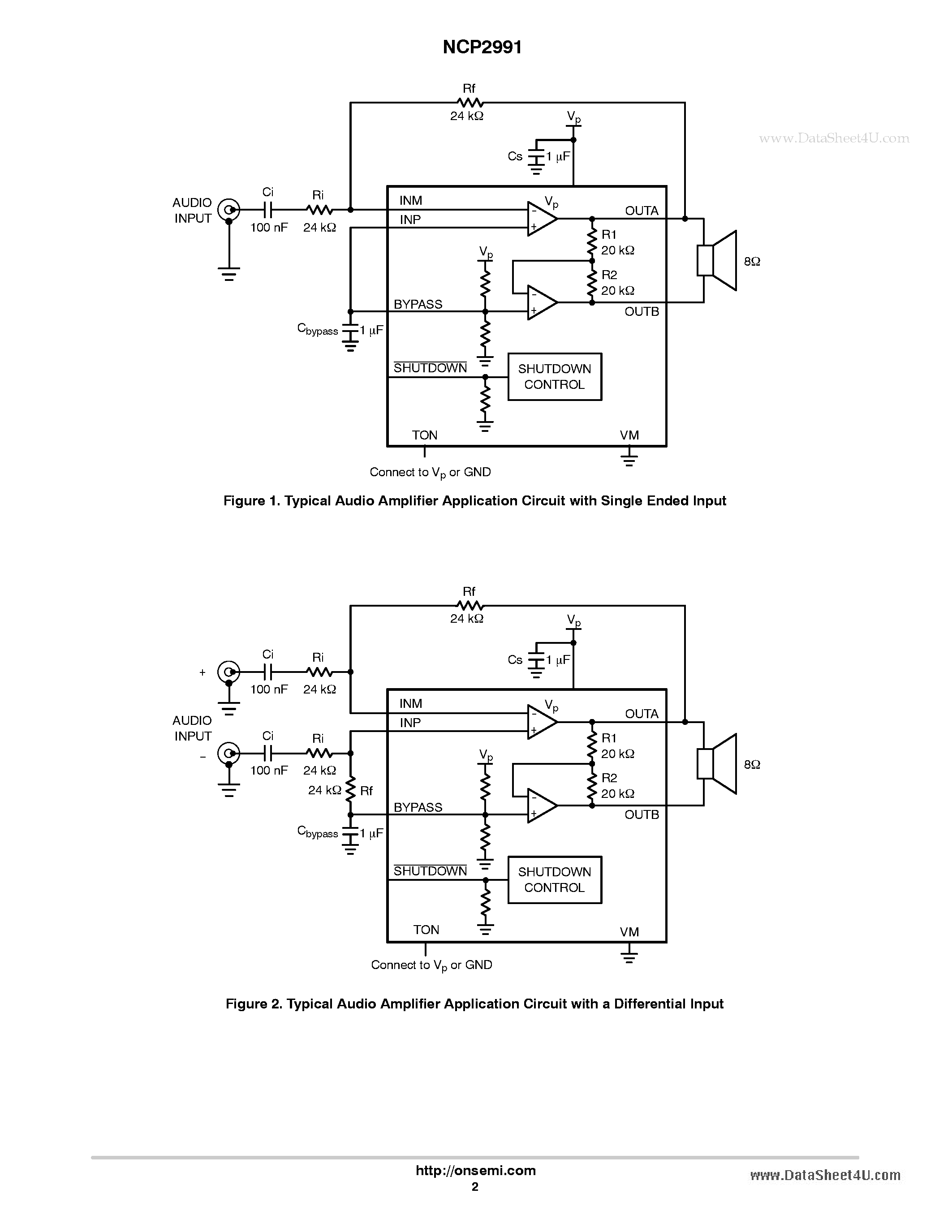 Datasheet NCP2991 - 1.35 Watt Audio Power Amplifier page 2