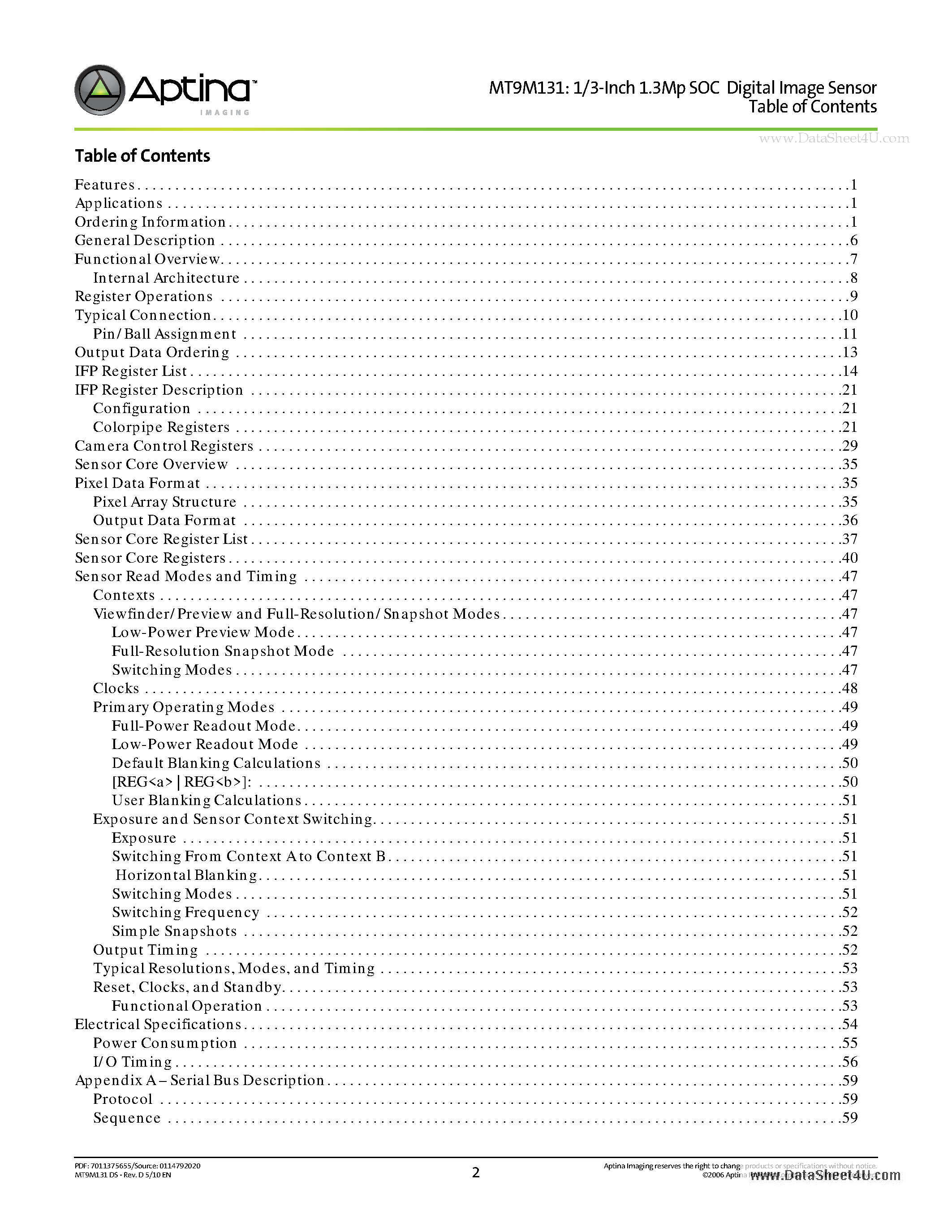 Datasheet MT9M131 - 1/3-Inch SOC 1.3Mp CMOS Digital Image Sensor page 2