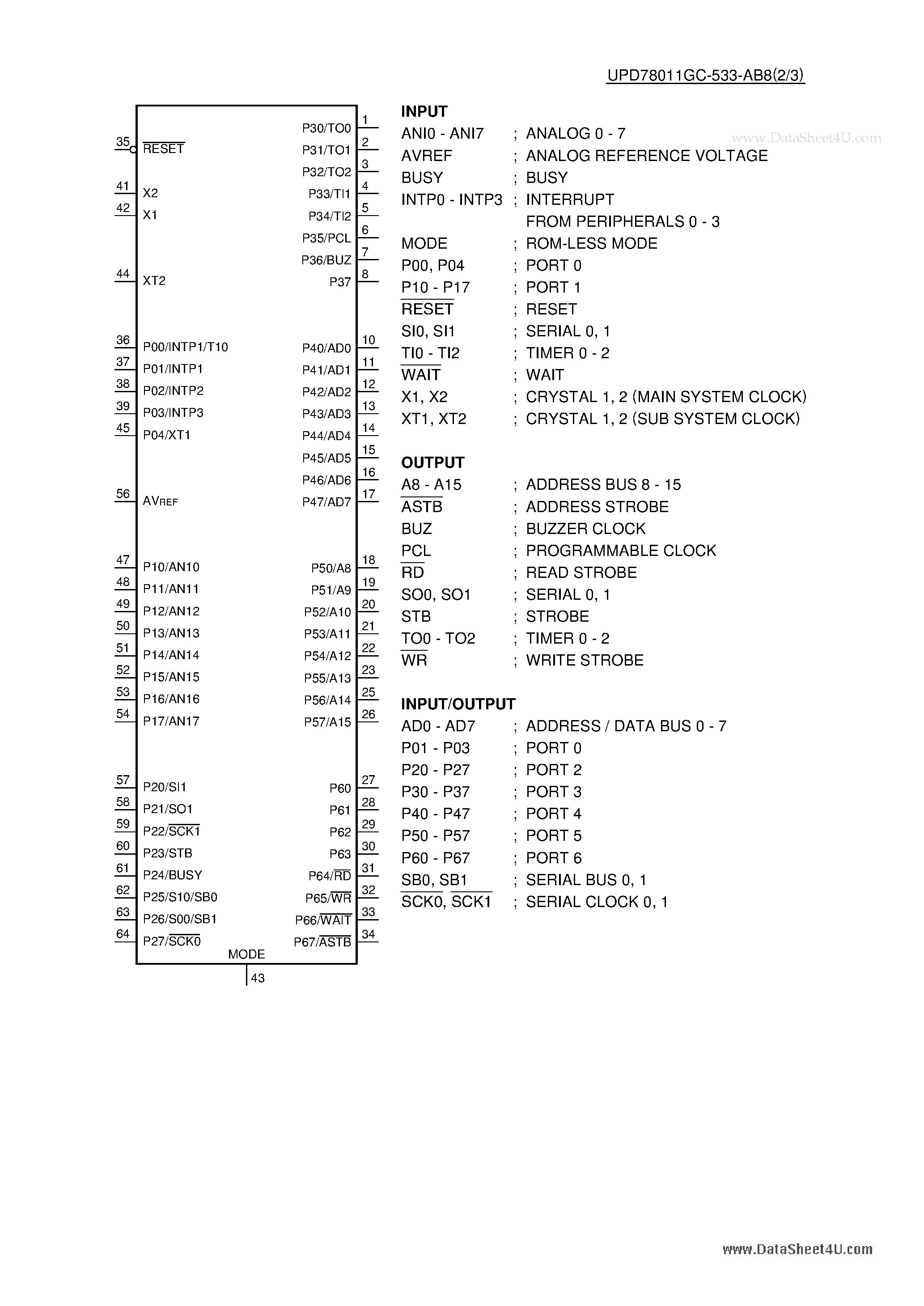 Datasheet UPD78011GC-533-AB8 page 2 Datasheet UPD78011GC-533-AB8 - C-MOS 8-BIT SINGLE CHIP MICROCOMPUTER page 2