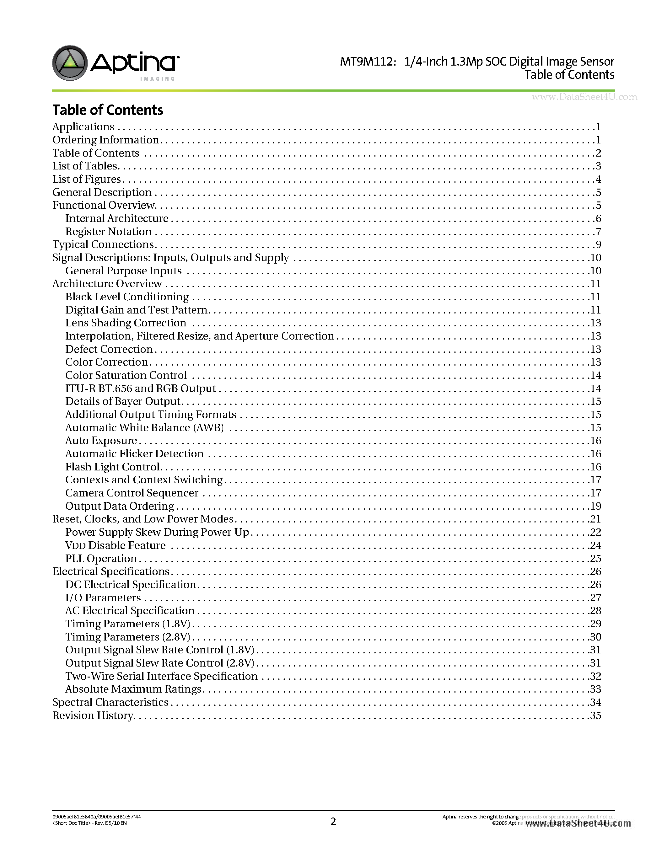 Datasheet MT9M112 - 1/4-Inch 1.3-Megapixel SOC CMOS Digital Image Sensor page 2