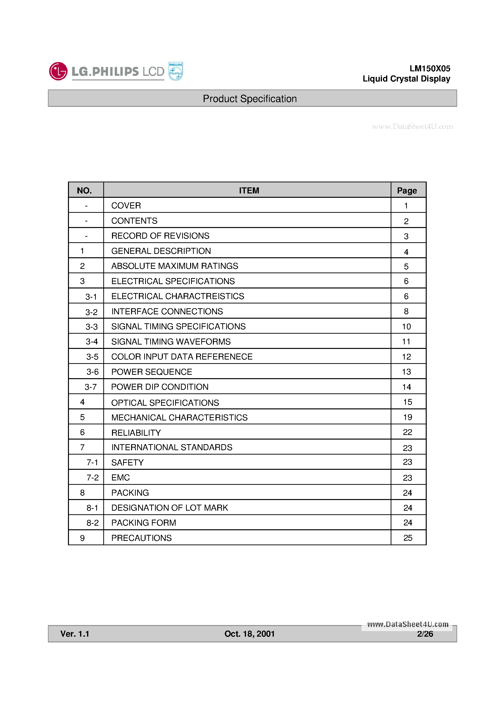Datasheet LM150X05-F3 - TFt LCD page 2