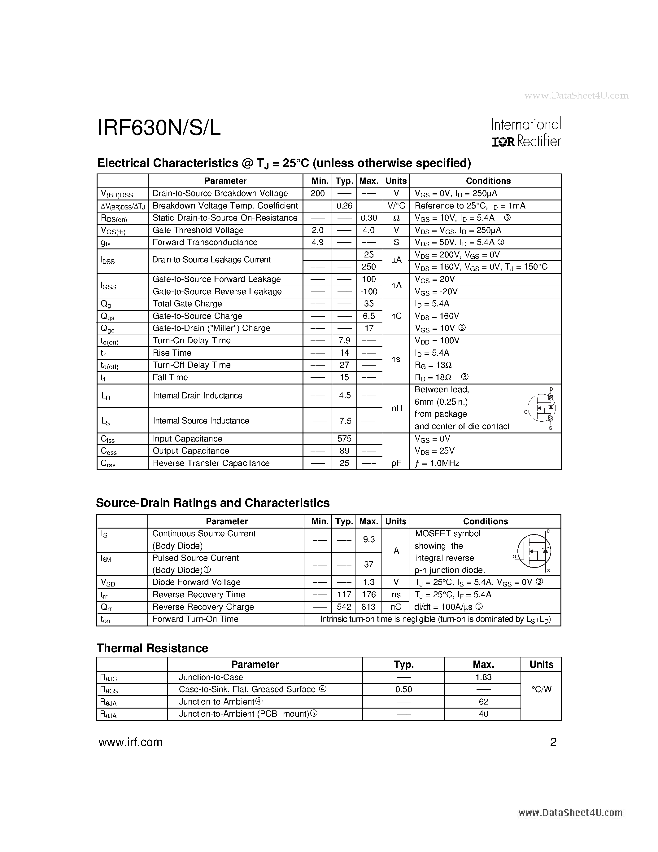 Datasheet F630NS - Search -----> IRF630NS page 2