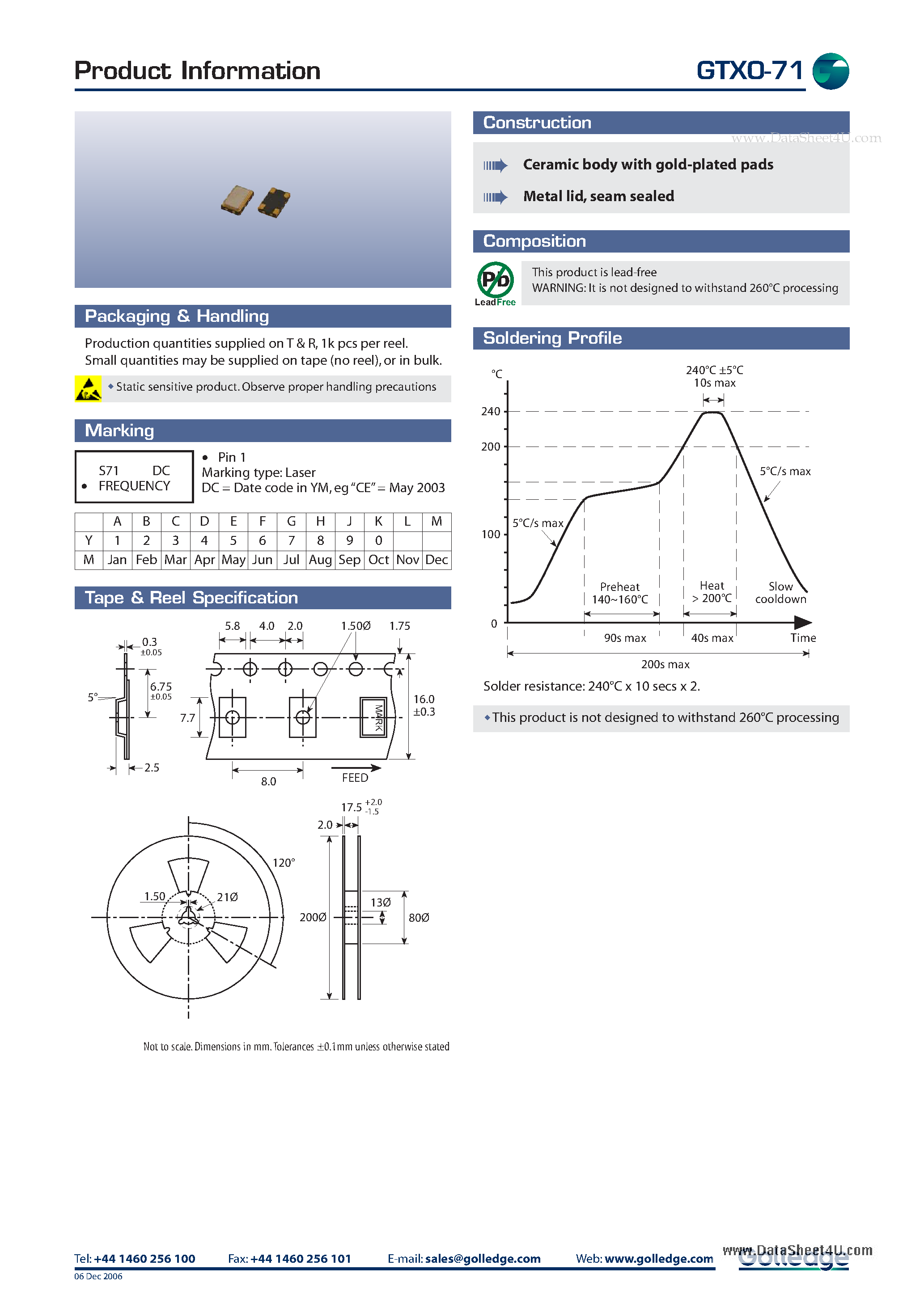Datasheet GTXO-71 page 2 Datasheet GTXO-71 - 2.7V ~ 5.5V SM TCXO Clipped Sine page 2