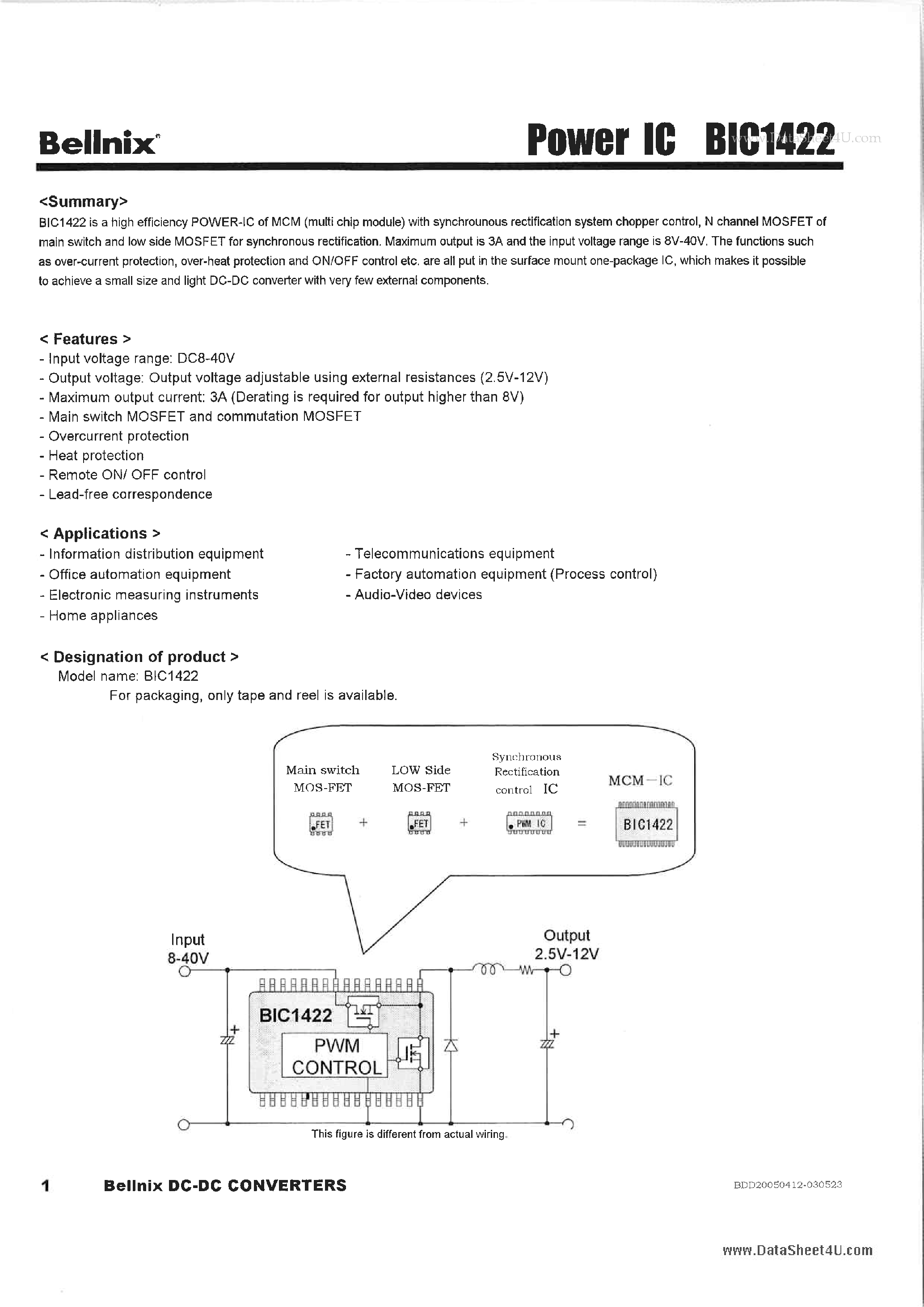 Даташит на микросхему BIC1422 страница 1 Даташит BIC1422 - MAIN SWITCH MOSFET AND COMMUTATION MOSFET страница 1