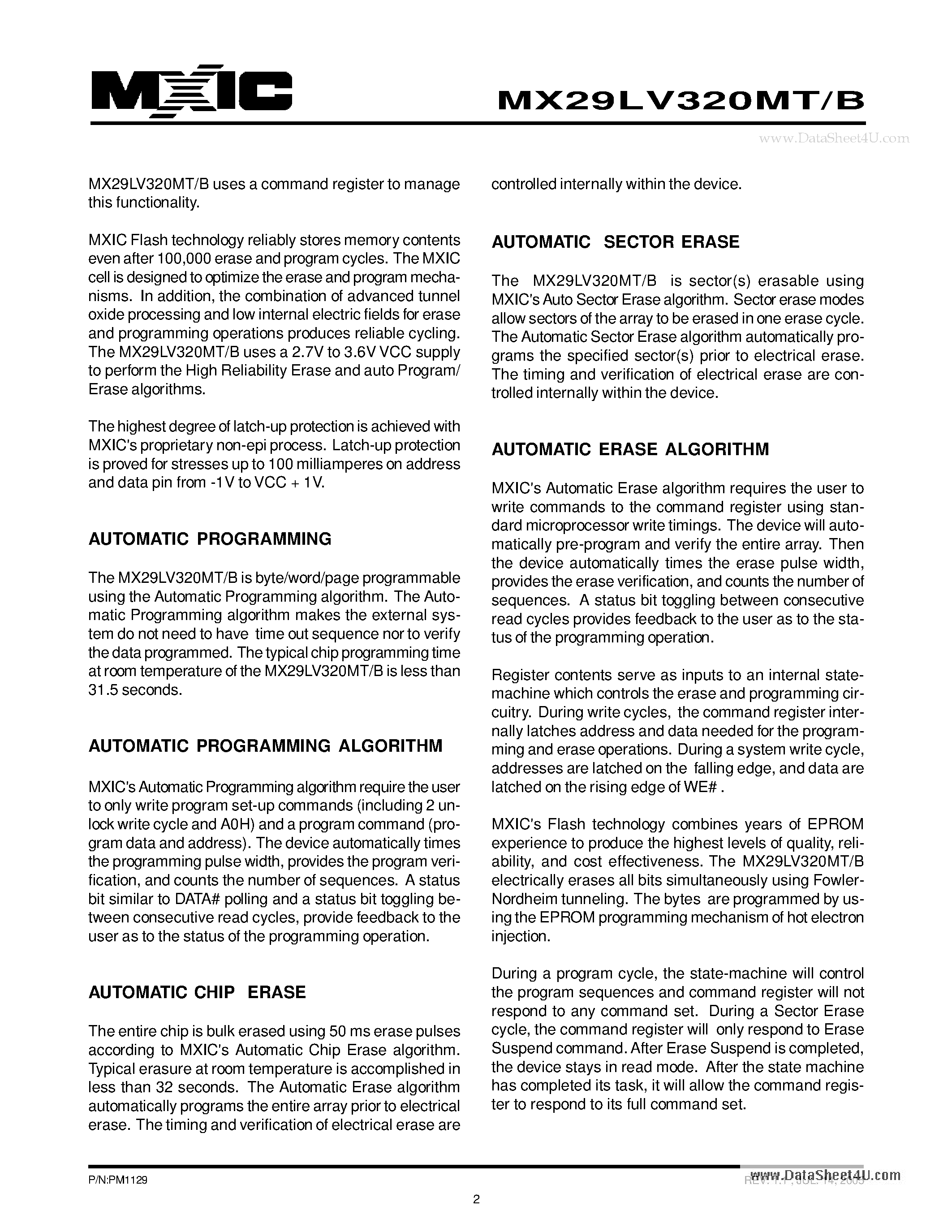Datasheet MX29LV320MB - 32M-BIT [4M x 8/2M x 16] SINGLE VOLTAGE 3V ONLY FLASH MEMORY page 2
