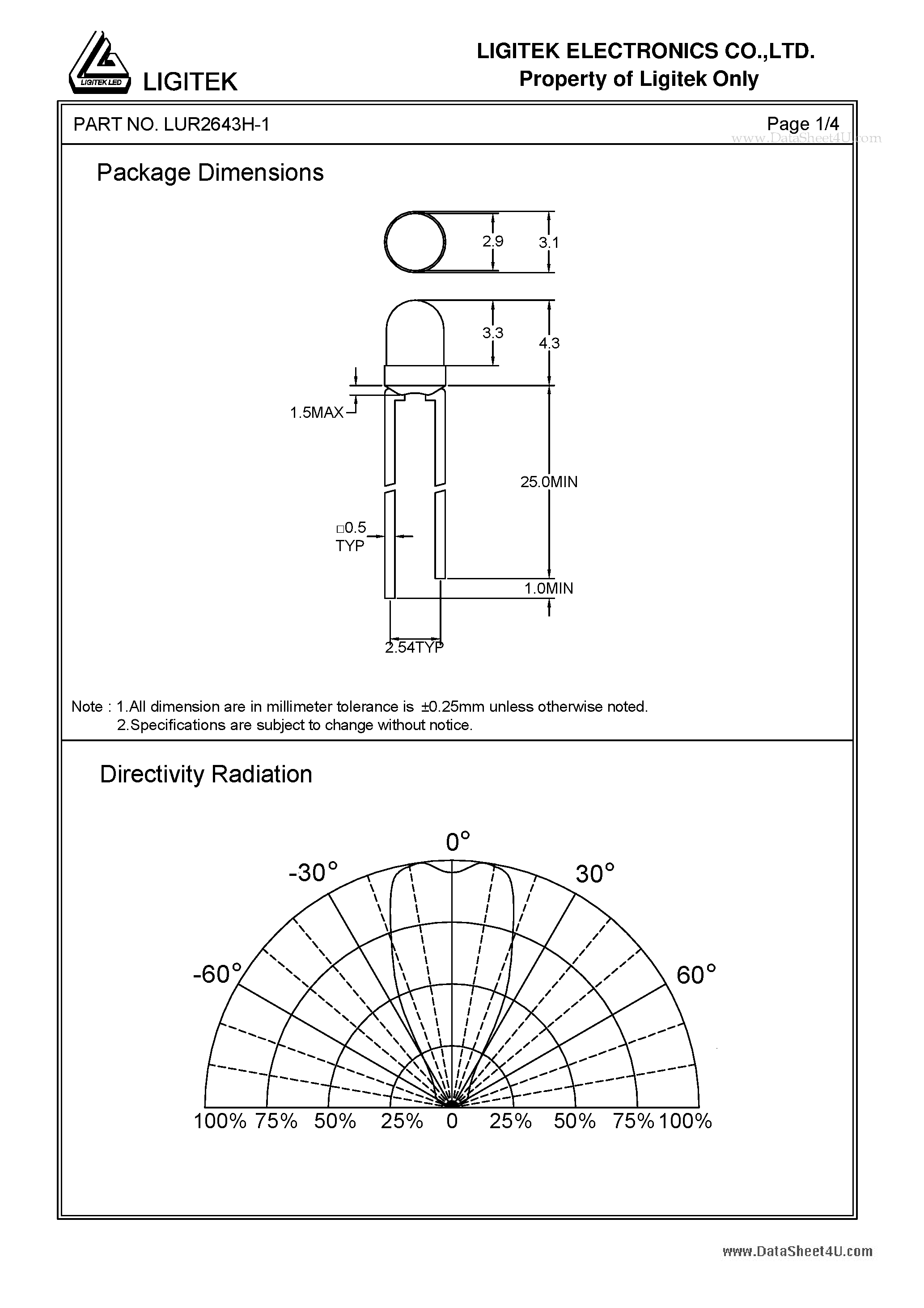 Datasheet LUR2643H-1 - SUPER BRIGHT ROUND TYPE LED LAMPS page 2