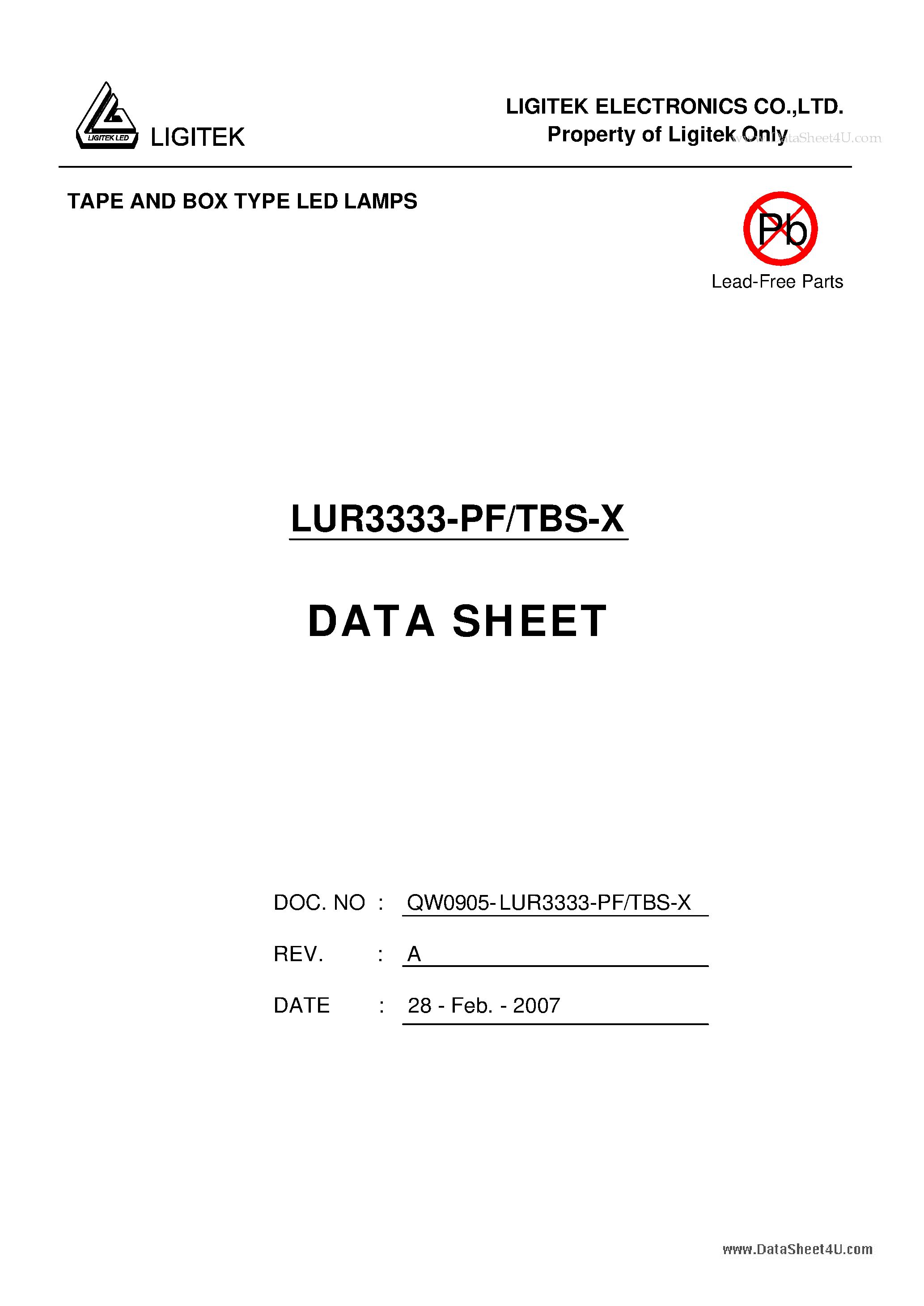 Datasheet LUR3333-PF-TBS-X page 1 Datasheet LUR3333-PF-TBS-X - TAPE AND BOX TYPE LED LAMPS page 1