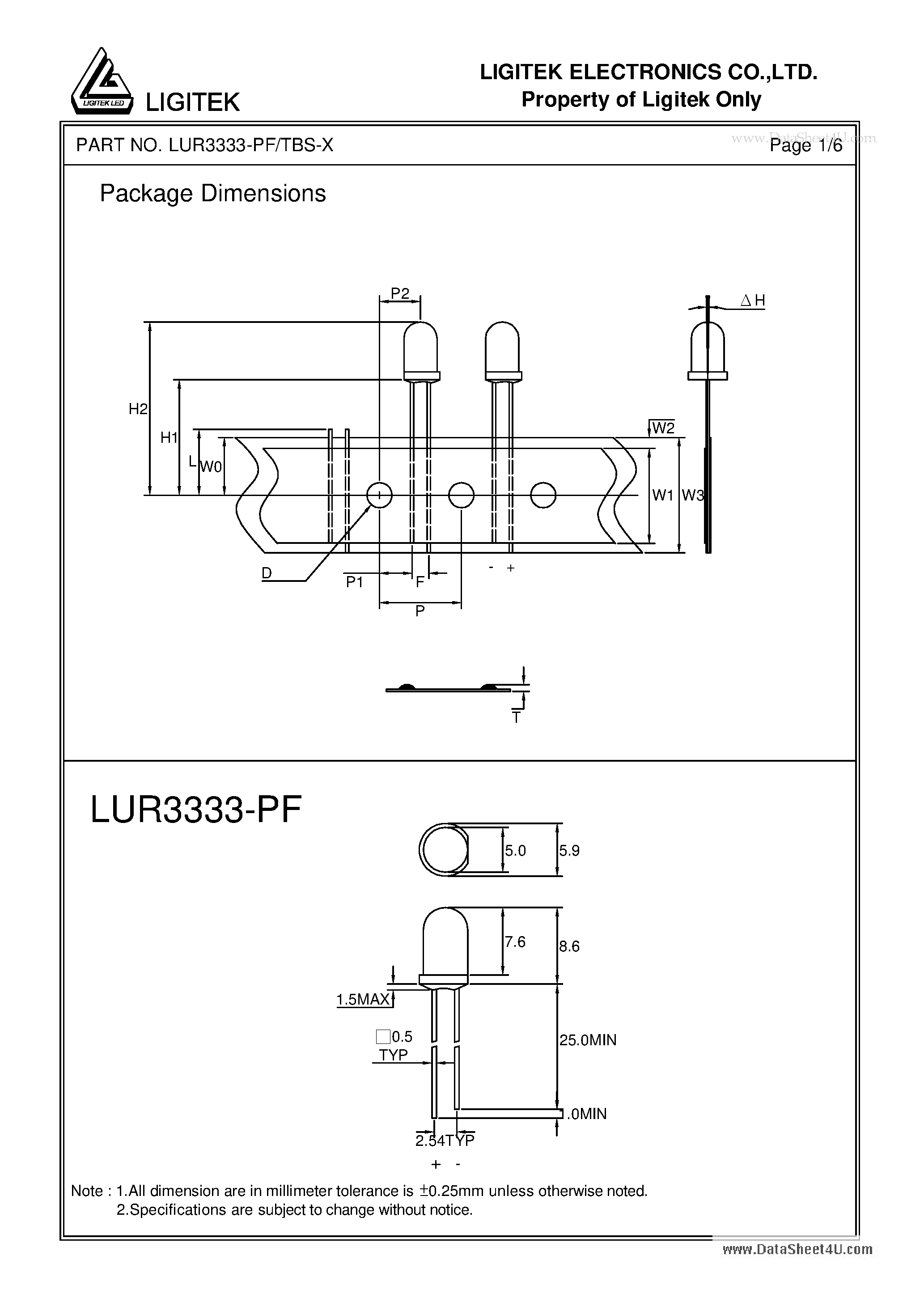 Datasheet LUR3333-PF-TBS-X page 2 Datasheet LUR3333-PF-TBS-X - TAPE AND BOX TYPE LED LAMPS page 2