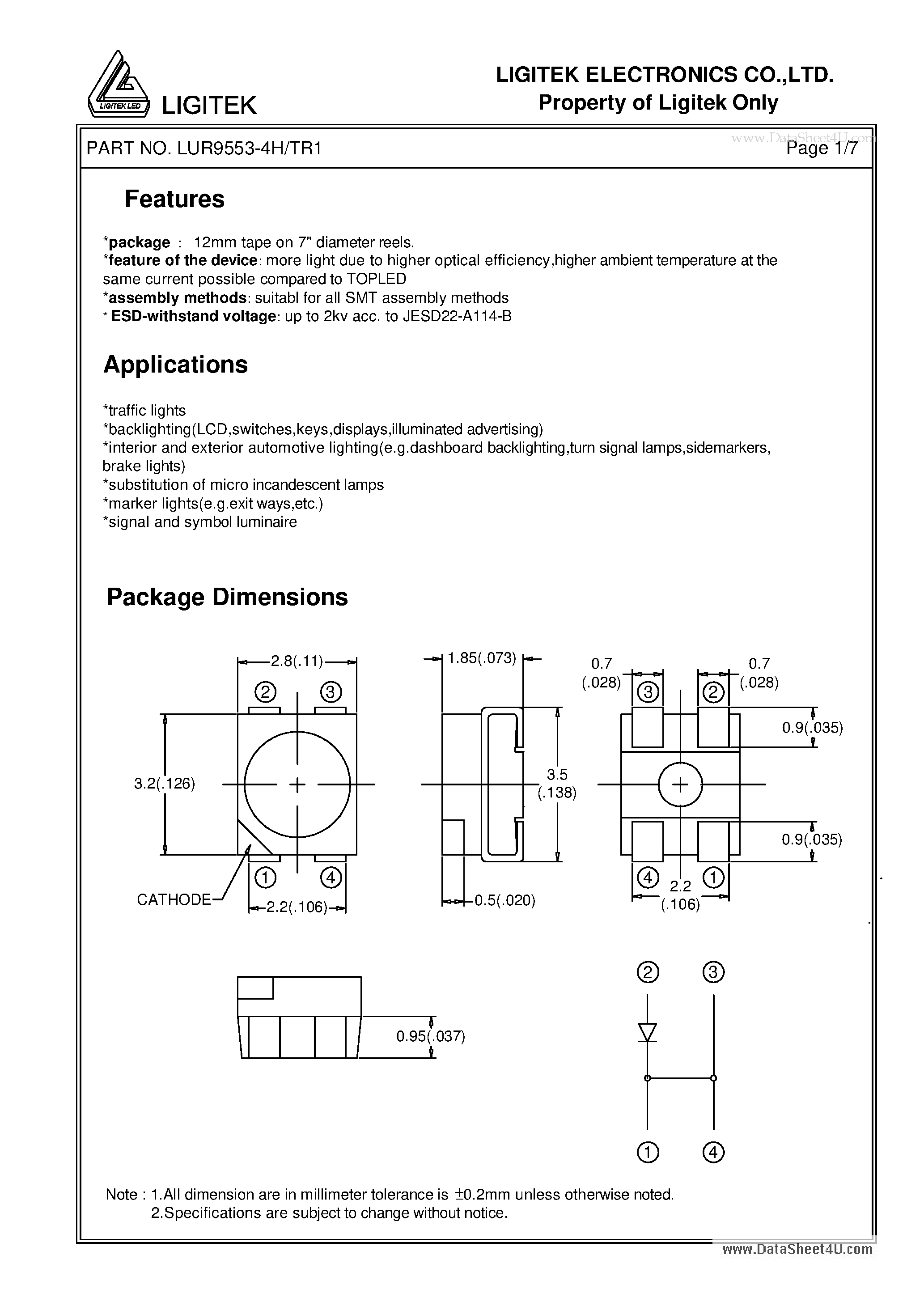 Datasheet LUR9553-4H-TR1 - PLCC-4 TOPLED page 2
