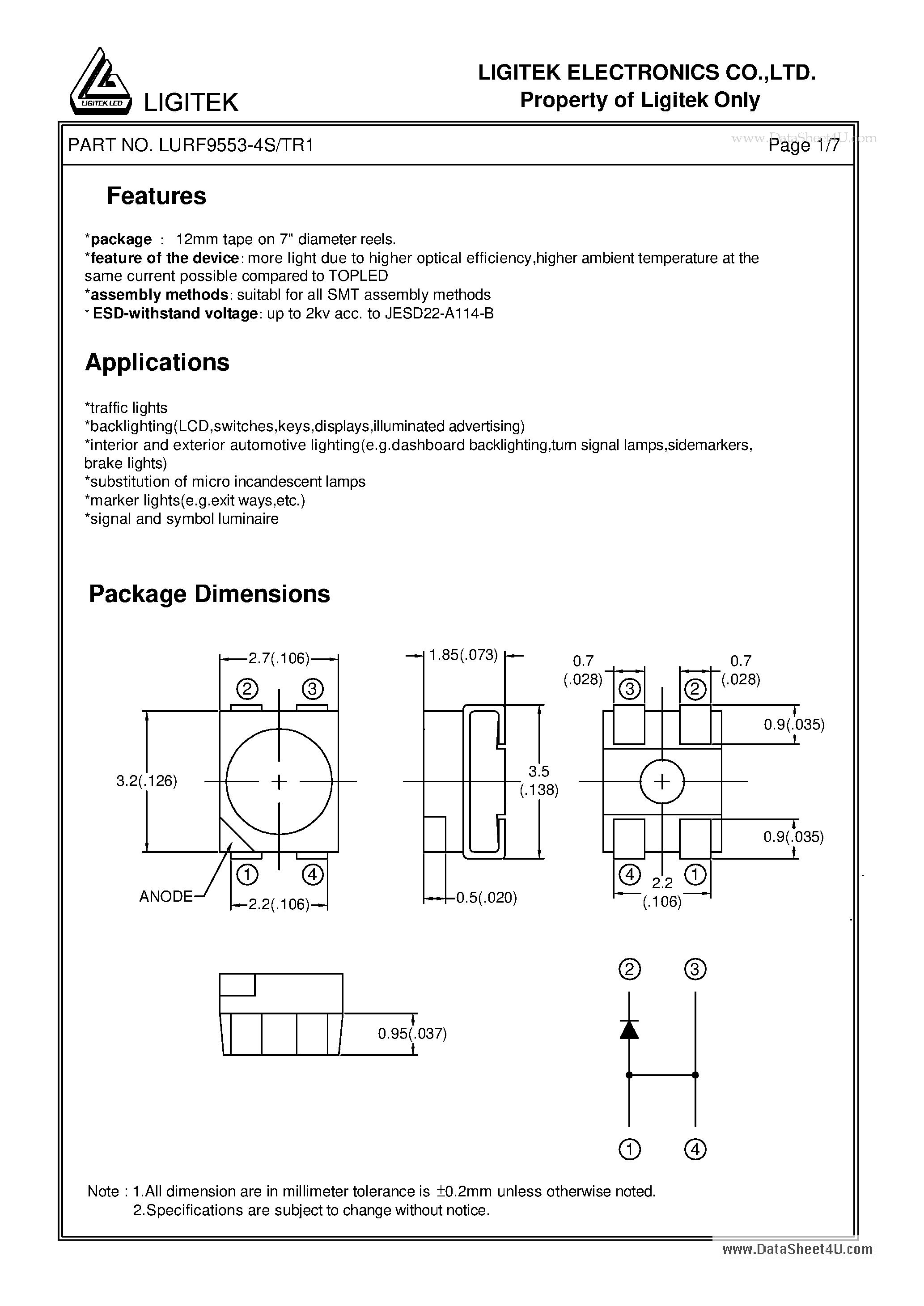Datasheet LURF9553-4S-TR1 - PLCC-4 TOPLED page 2