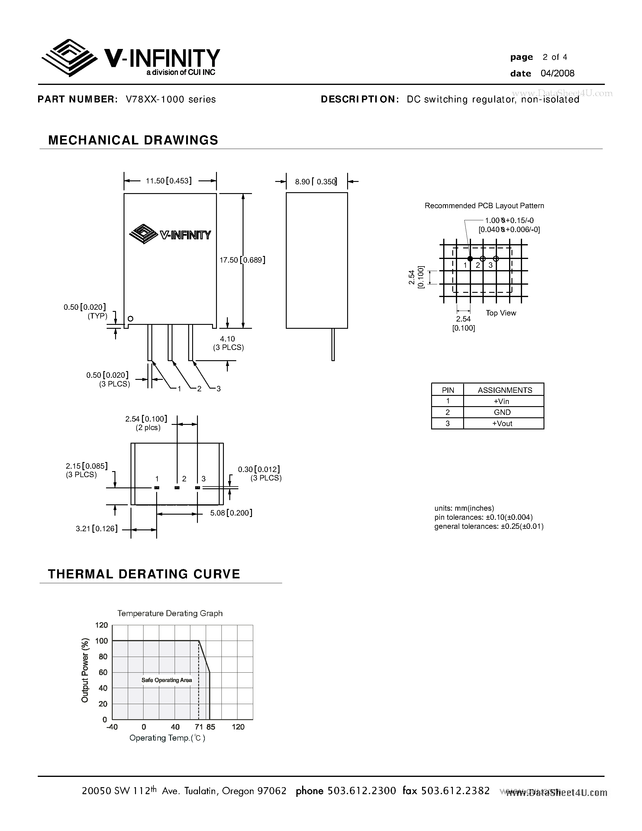 Datasheet V7805-500 - DC switching regulator / non-isolated page 2