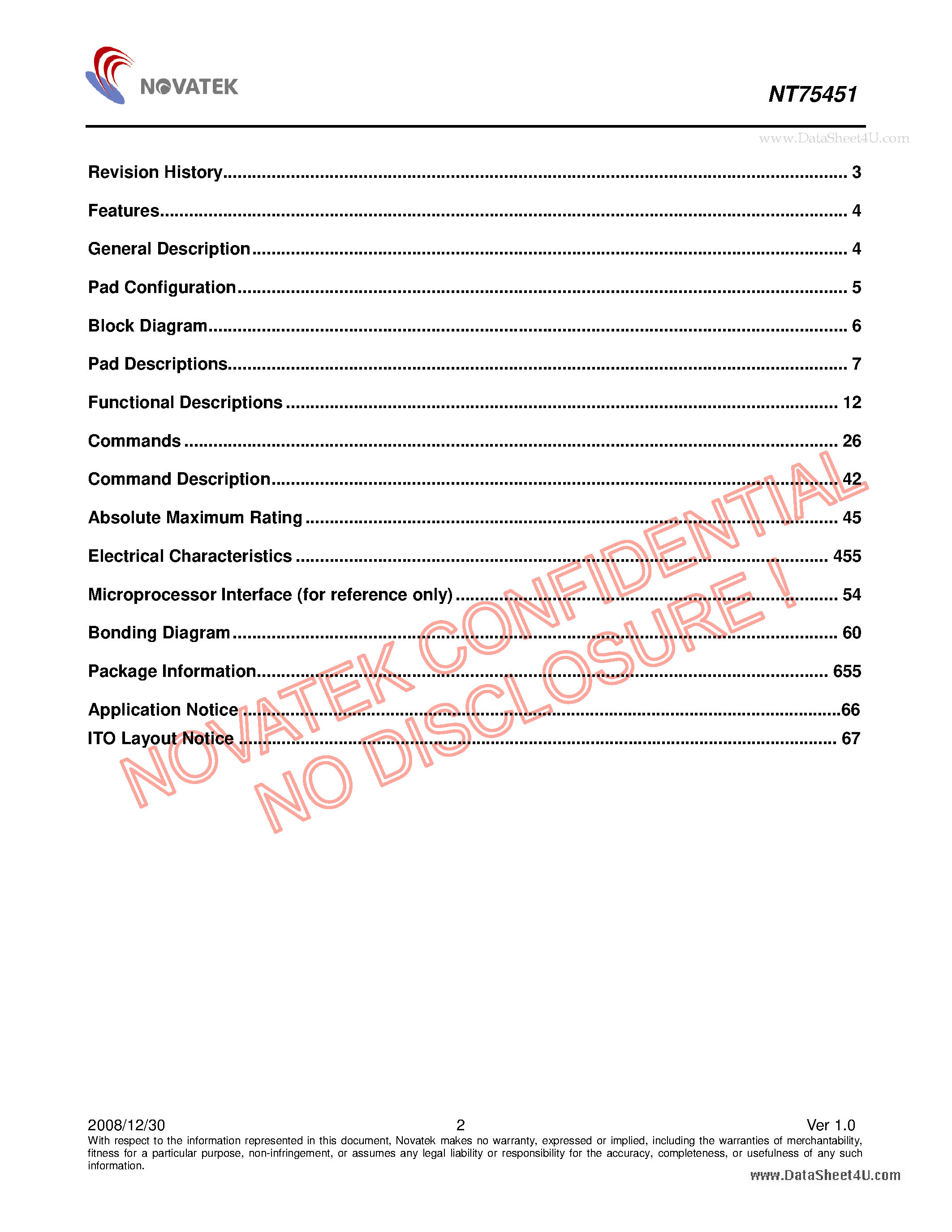 Datasheet NT75451 - 132 X 65 RAM-Map STN LCD page 2