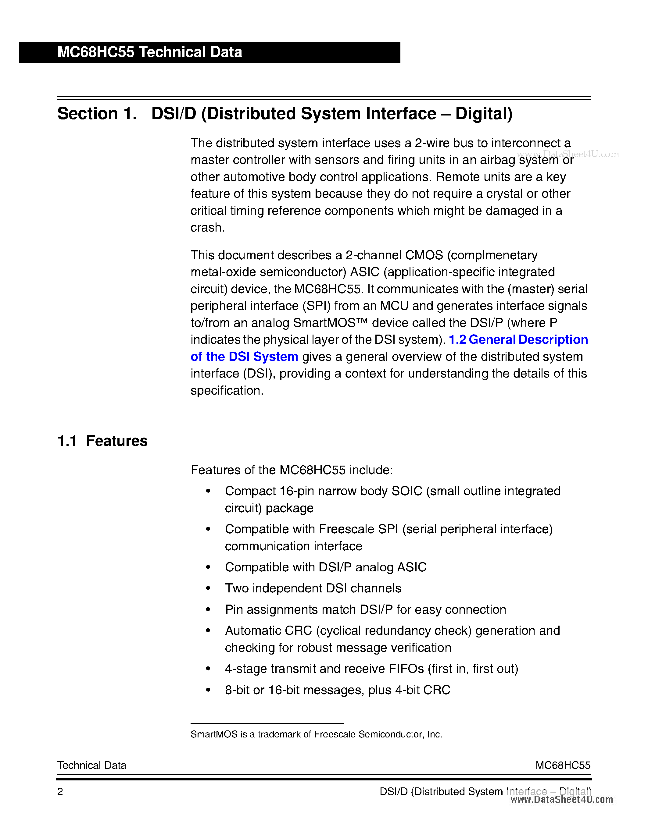 Datasheet MC68HC55 - Two-Channel CMOS ASIC Device page 2