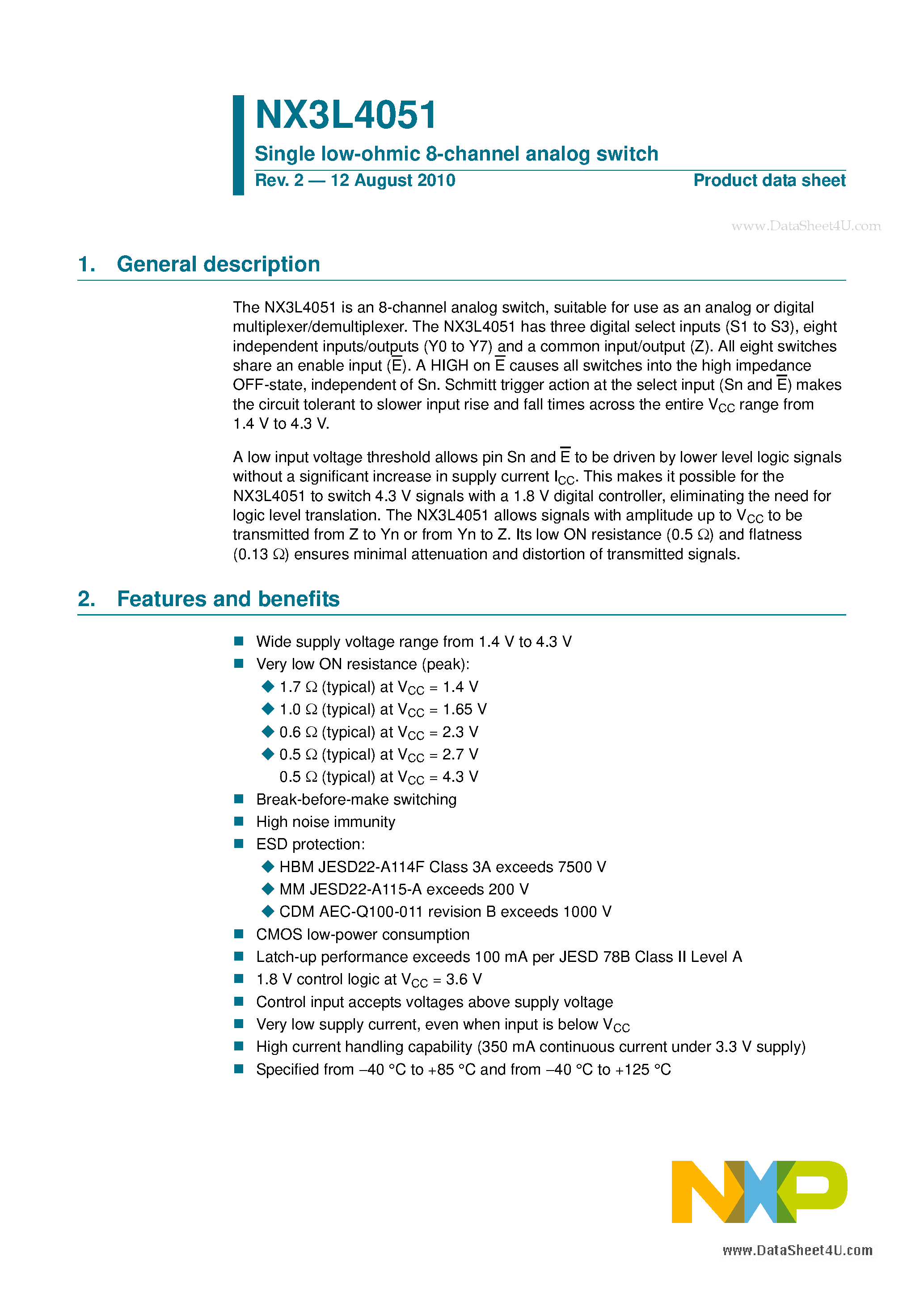 Datasheet NX3L4051 - Single low-ohmic 8-channel analog switch page 1