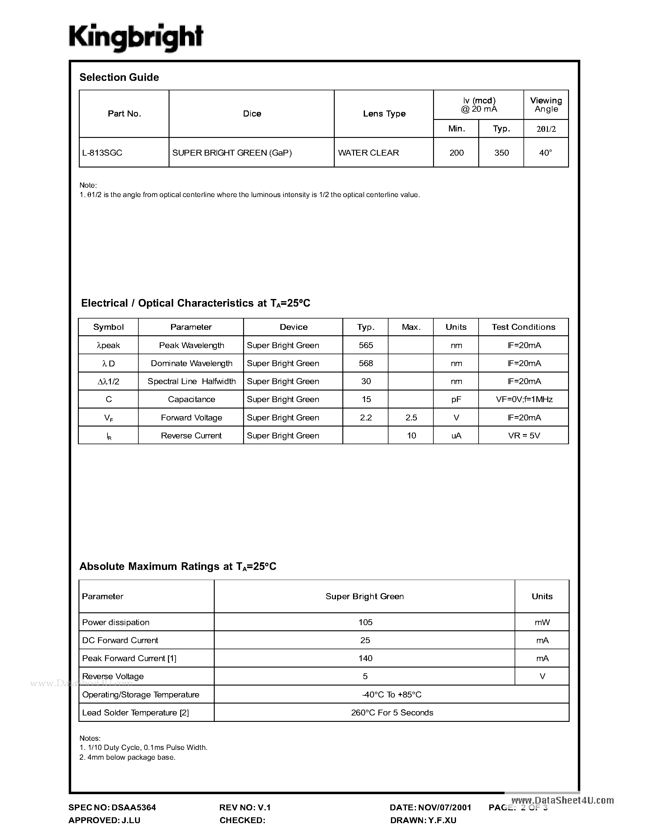 Datasheet L-813SGC - 10mm SUPER BRIGHT BIG LED LAMP page 2
