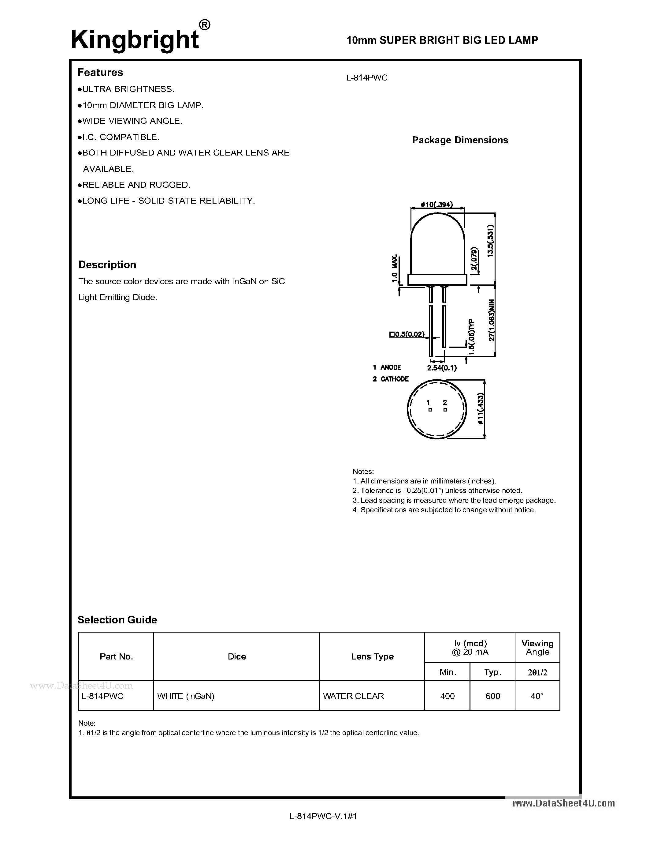 Даташит на микросхему L-814PWC страница 1 Даташит L-814PWC - The souroe color devices are made страница 1