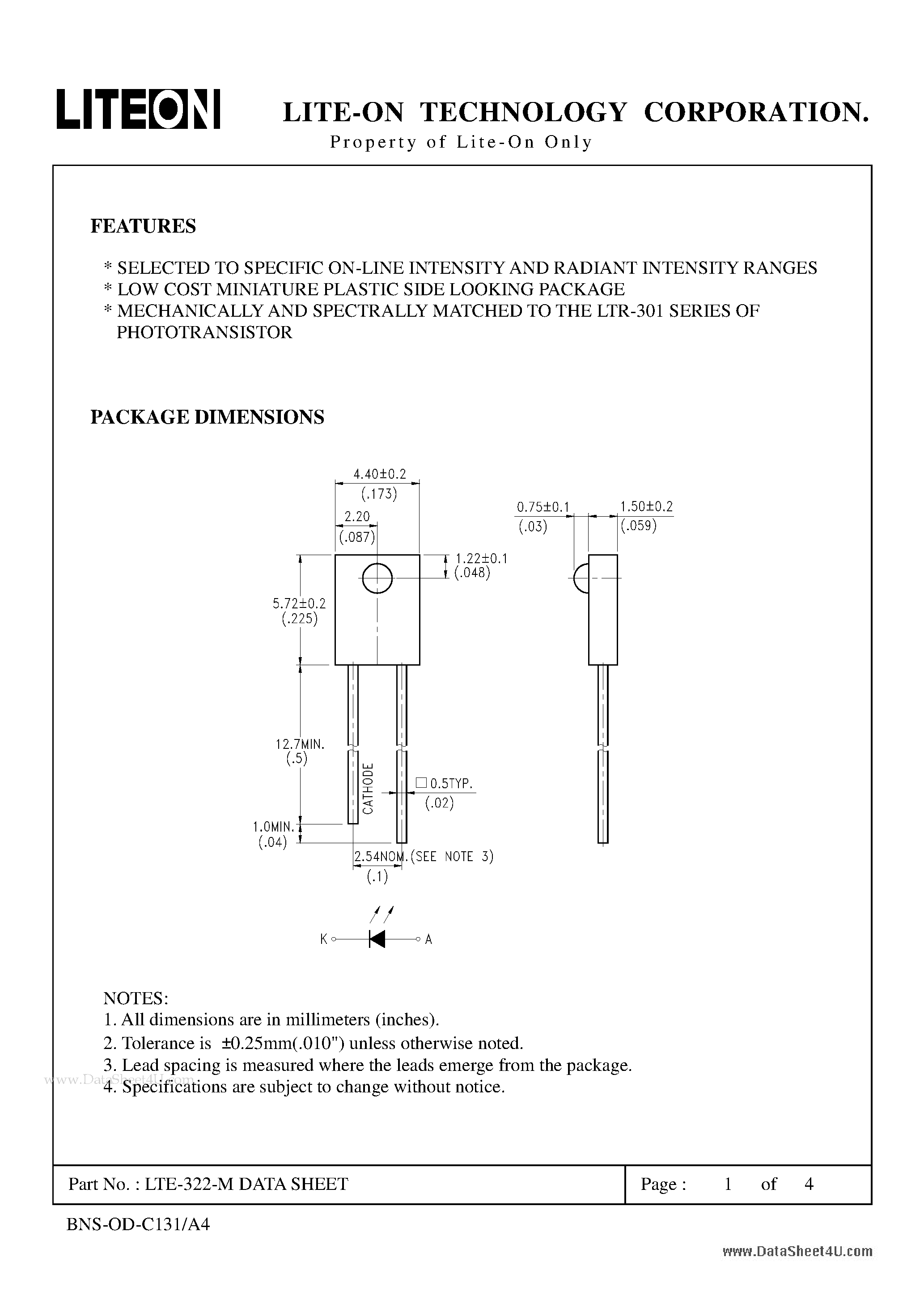 Даташит LTE-322-M - Property of Lite-On Only страница 1