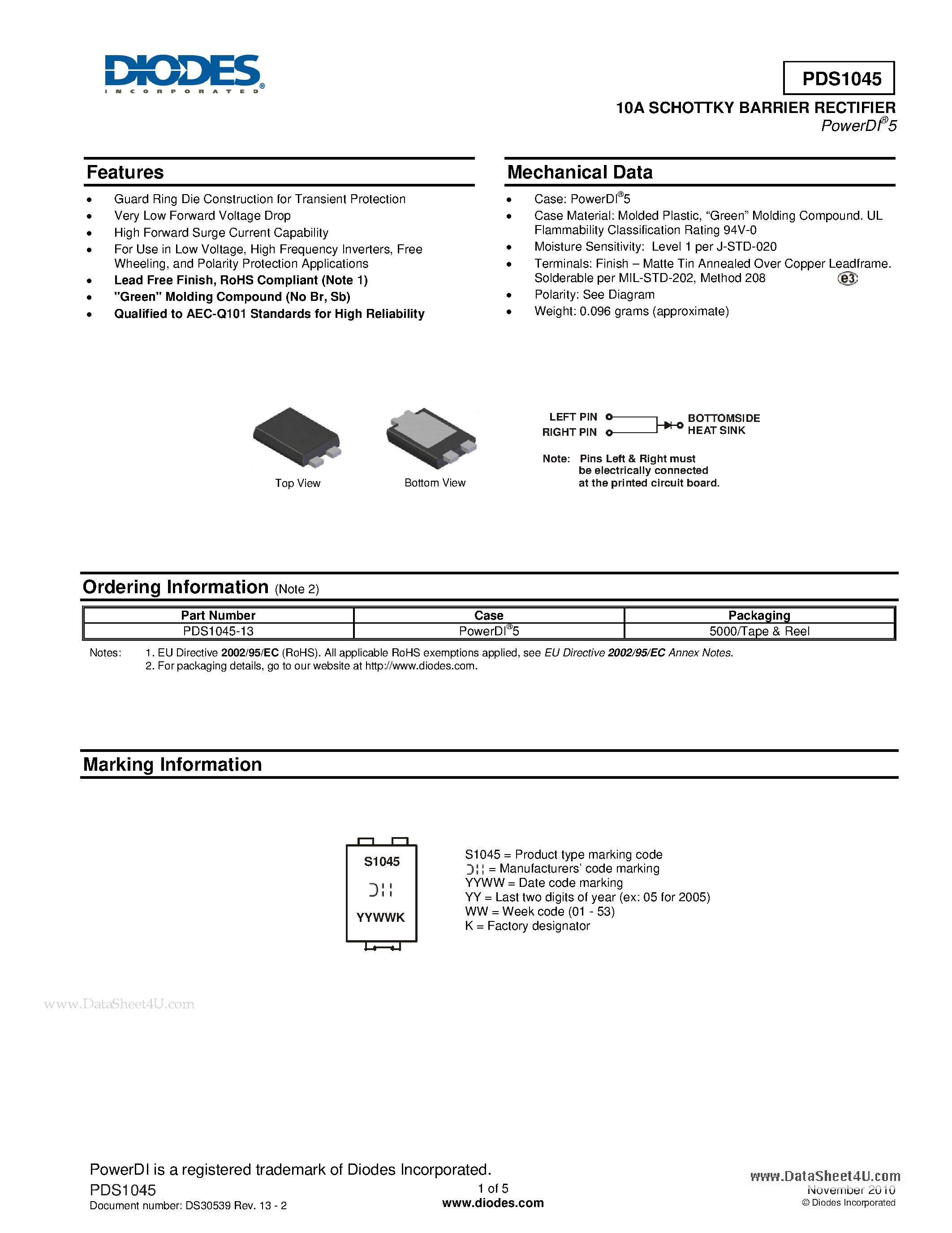 Даташит PDS1045 - 10A SCHOTTKY BARRIER RECTIFIER страница 1