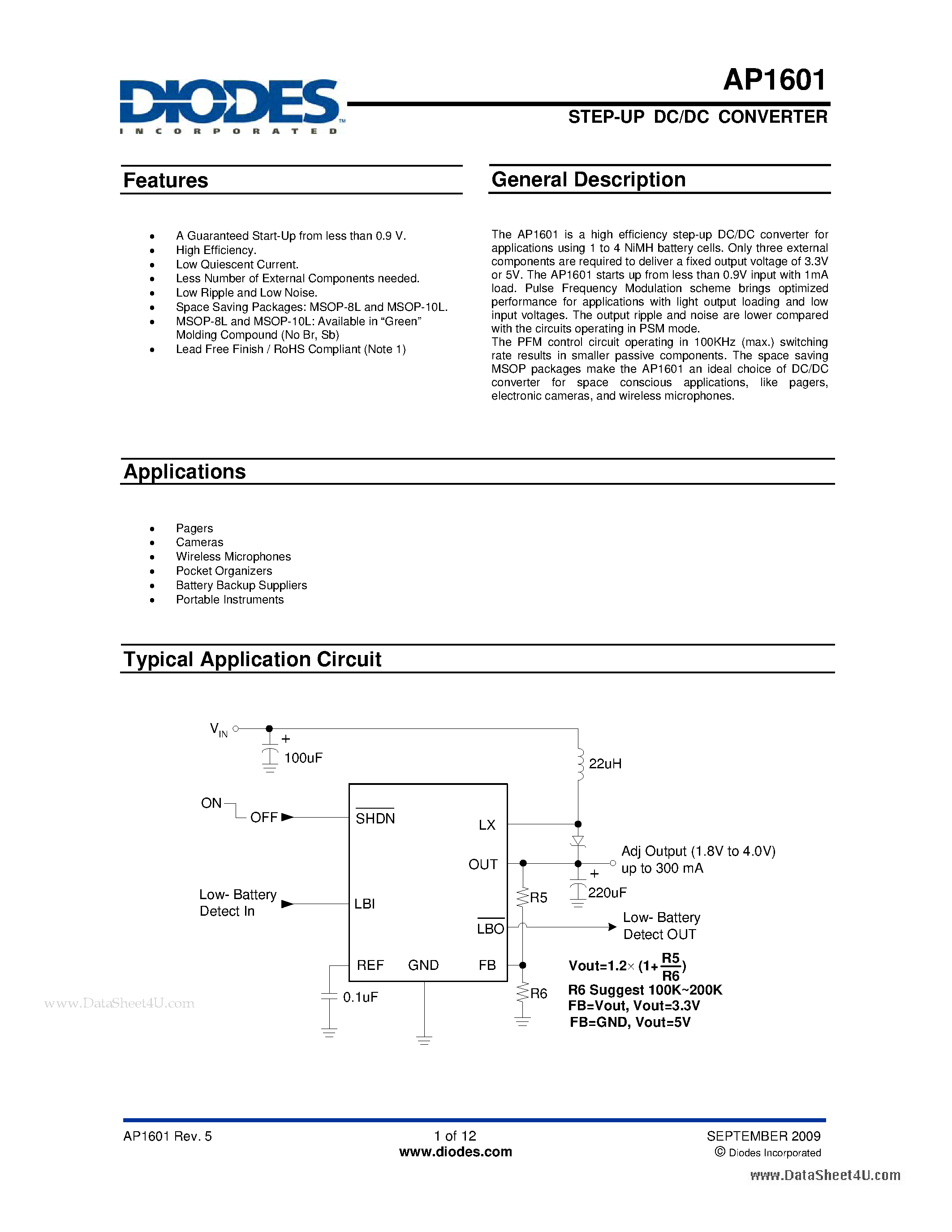 Даташит AP1601 - STEP-UP DC/DC CONVERTER страница 1