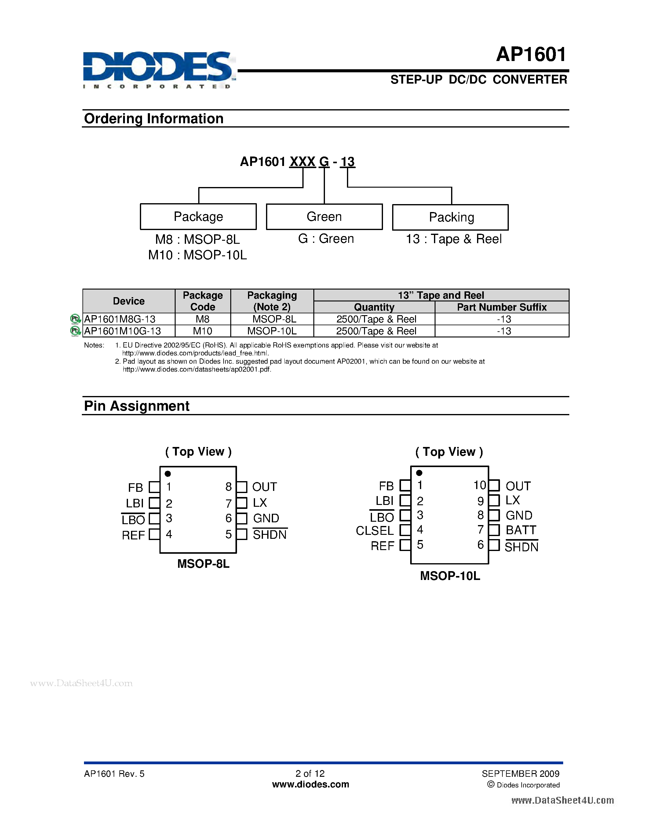 Даташит AP1601 - STEP-UP DC/DC CONVERTER страница 2