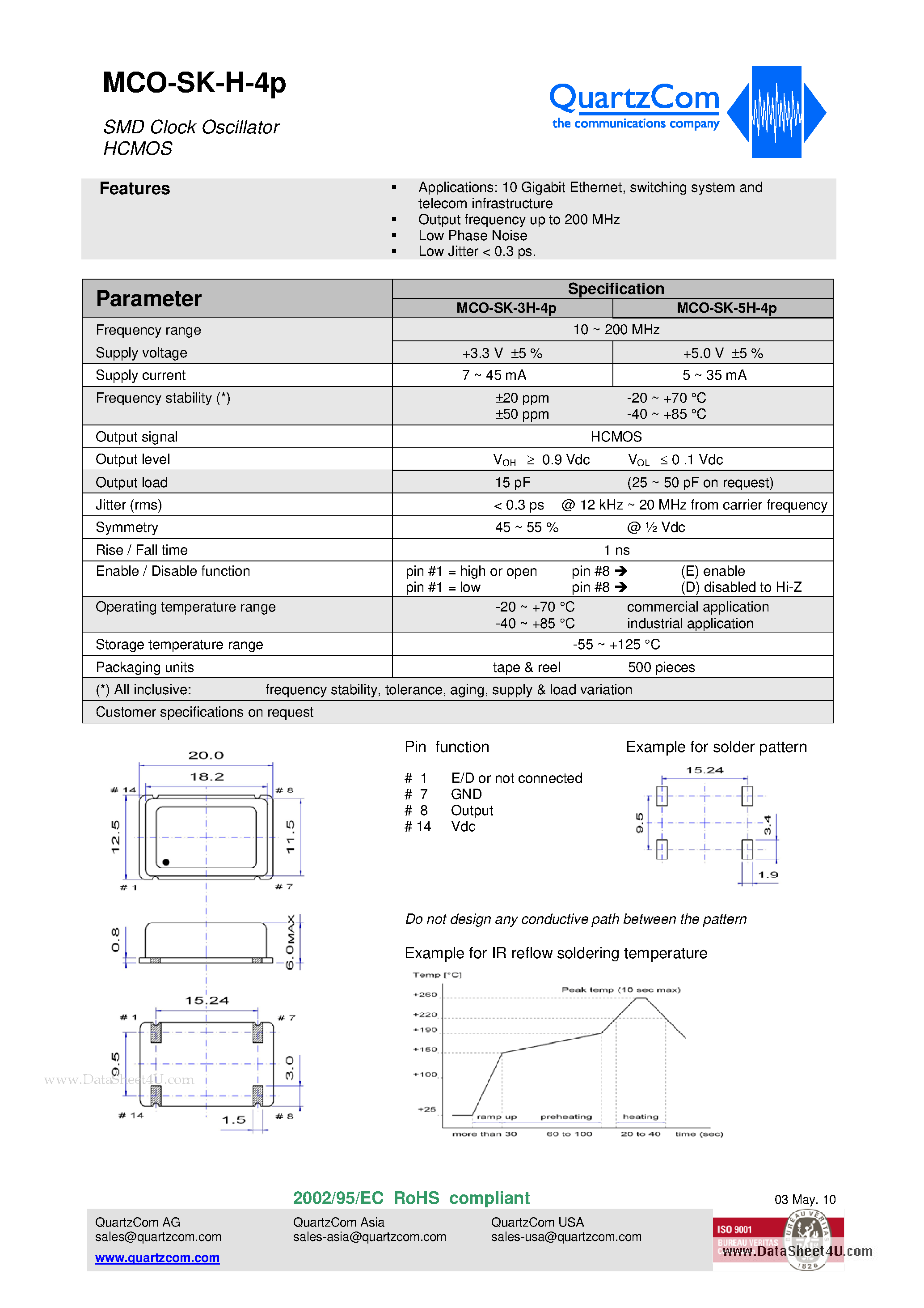 Datasheet MCO-SK-H-4p - SMD Clock Oscillator HCMOS page 1