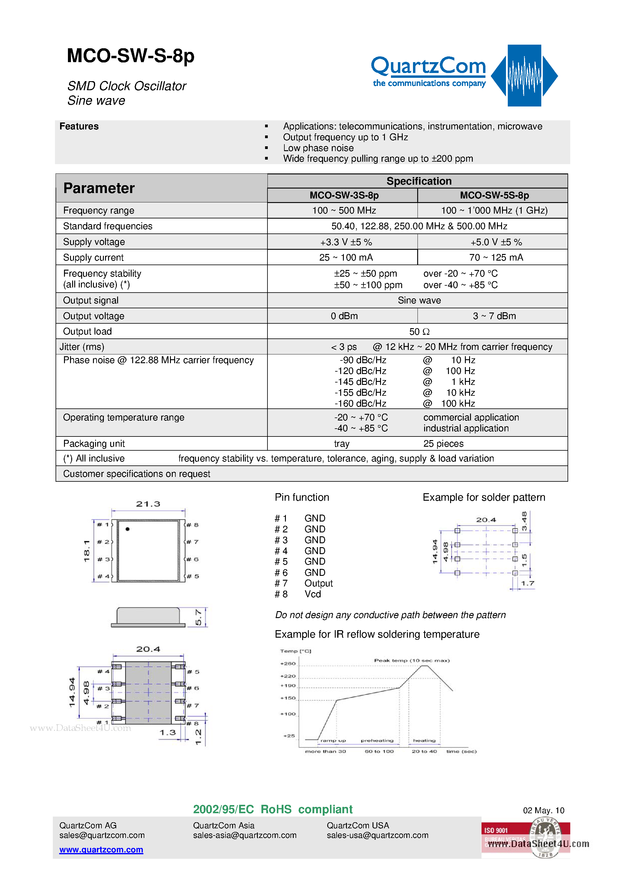 Datasheet MCO-SW-S-8P page 1 Datasheet MCO-SW-S-8P - SMD Clock Oscillator Sine wave page 1