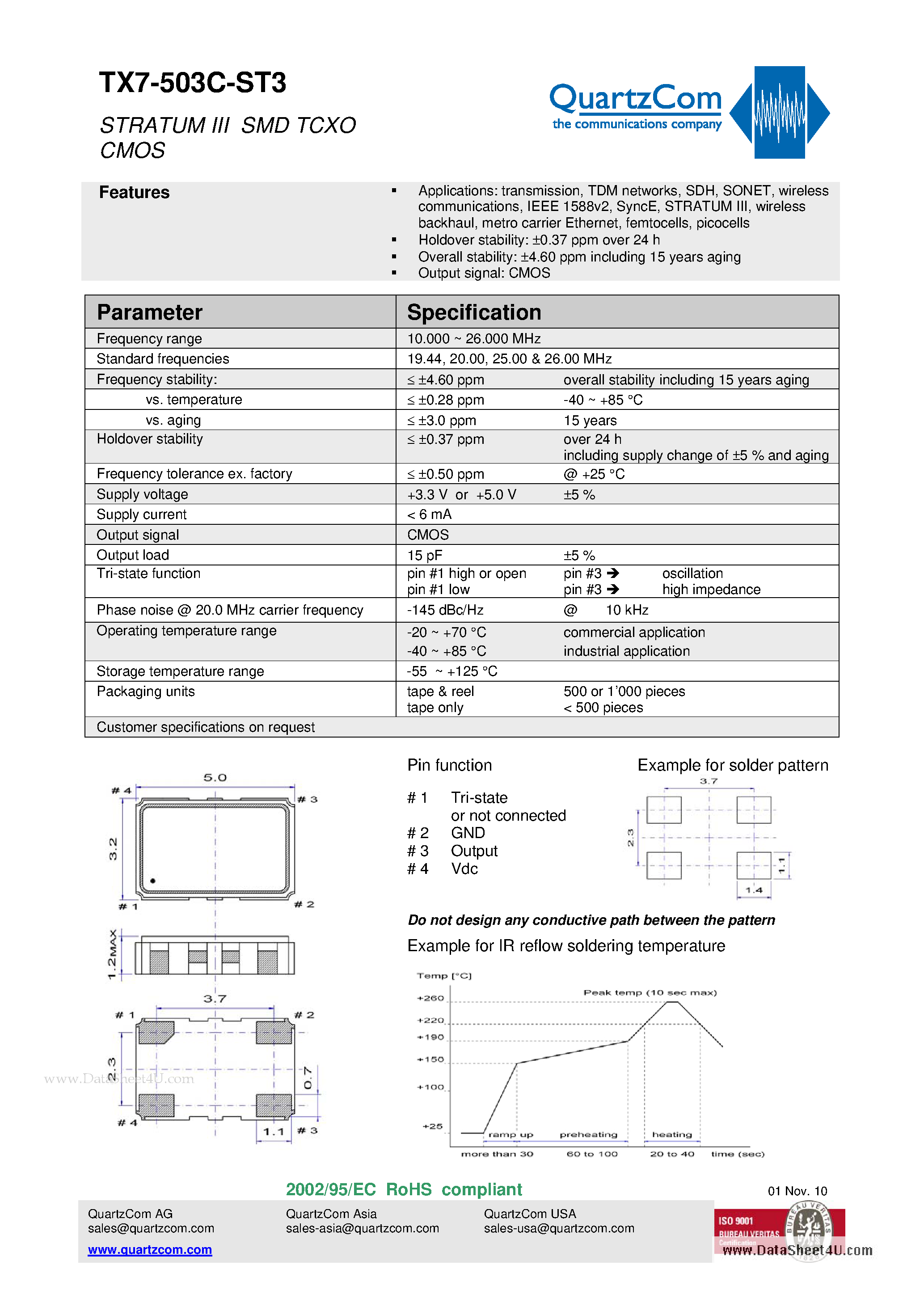 Datasheet TX7-503C-ST3 - STRATUM III SMD TCXO CMOS page 1