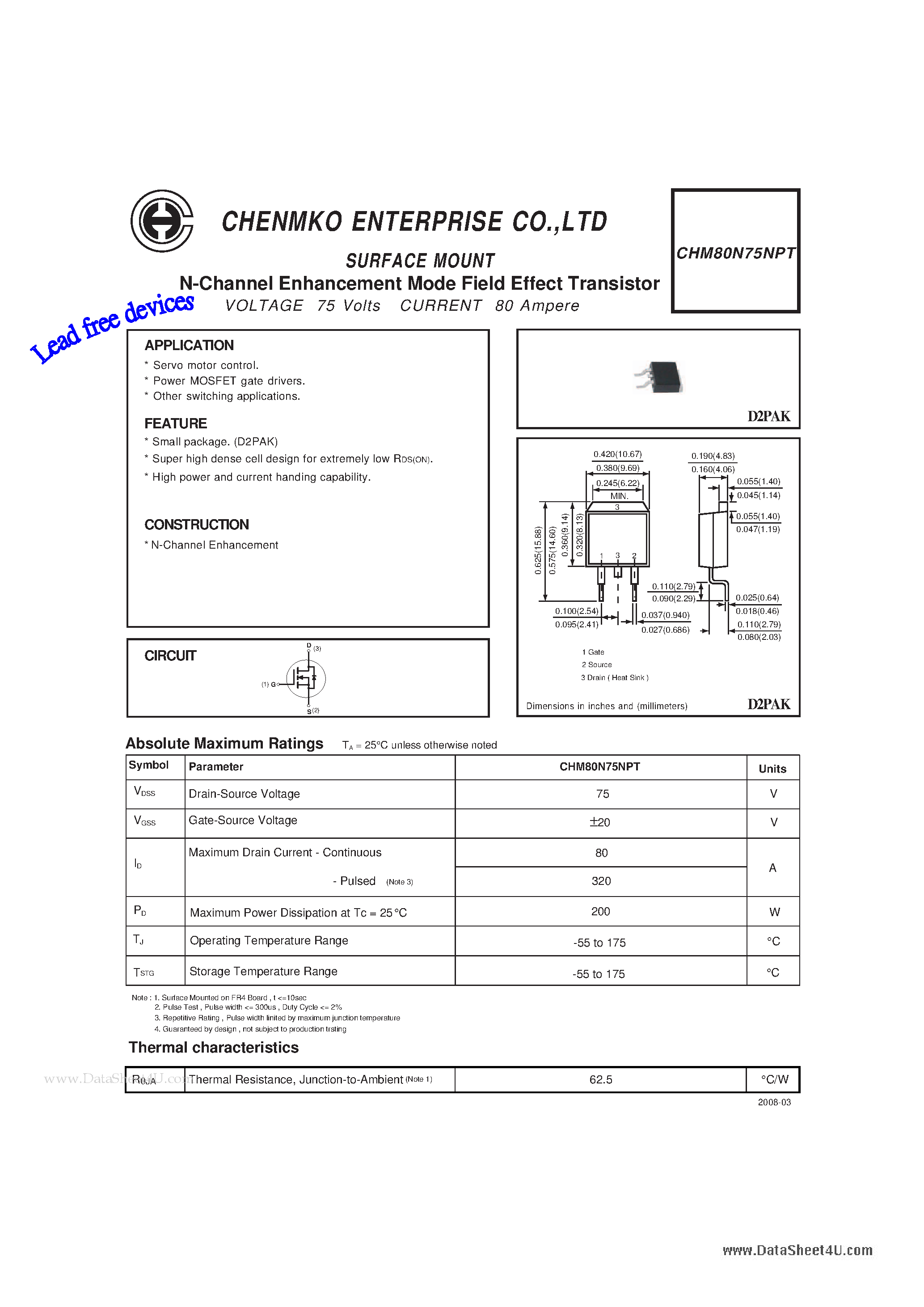 Datasheet CHM80N75NPT - N-Channel Enhancement Mode Field Effect Transistor page 1