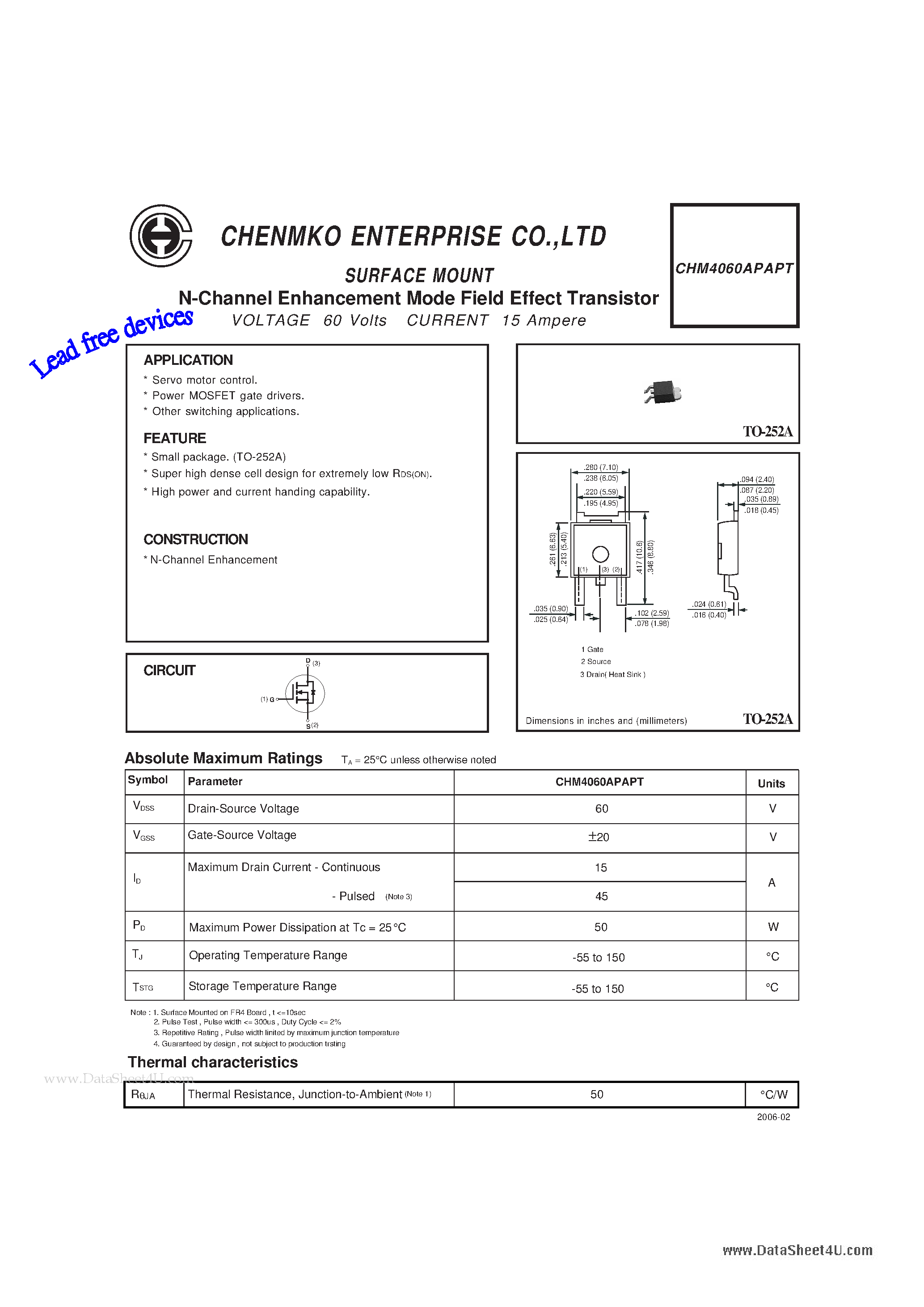 Datasheet CHM4060APAPT - N-Channel Enhancement Mode Field Effect Transistor page 1