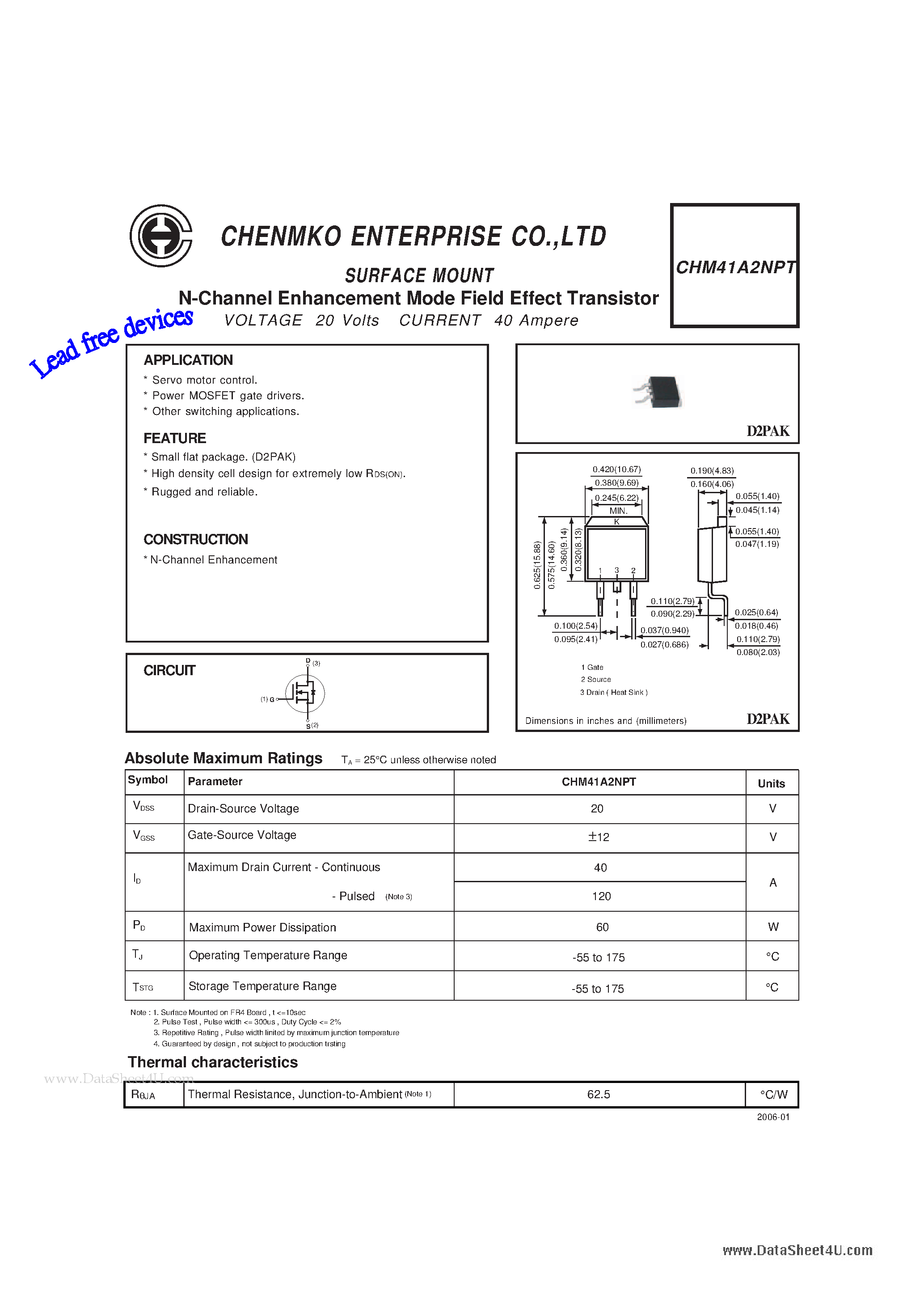 Datasheet CHM41A2NPT - N-Channel Enhancement Mode Field Effect Transistor page 1