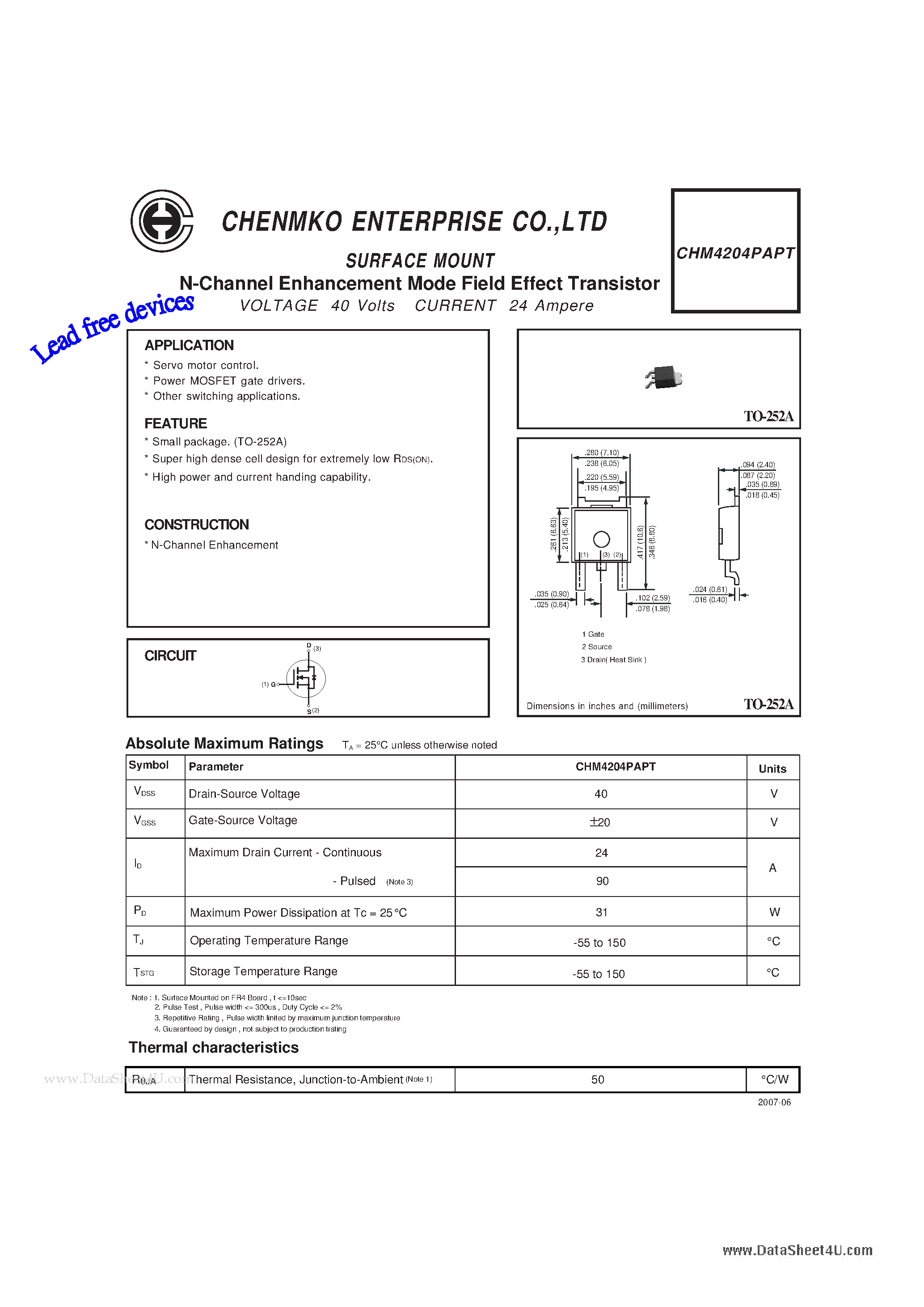 Datasheet CHM4204PAPT - N-Channel Enhancement Mode Field Effect Transistor page 1