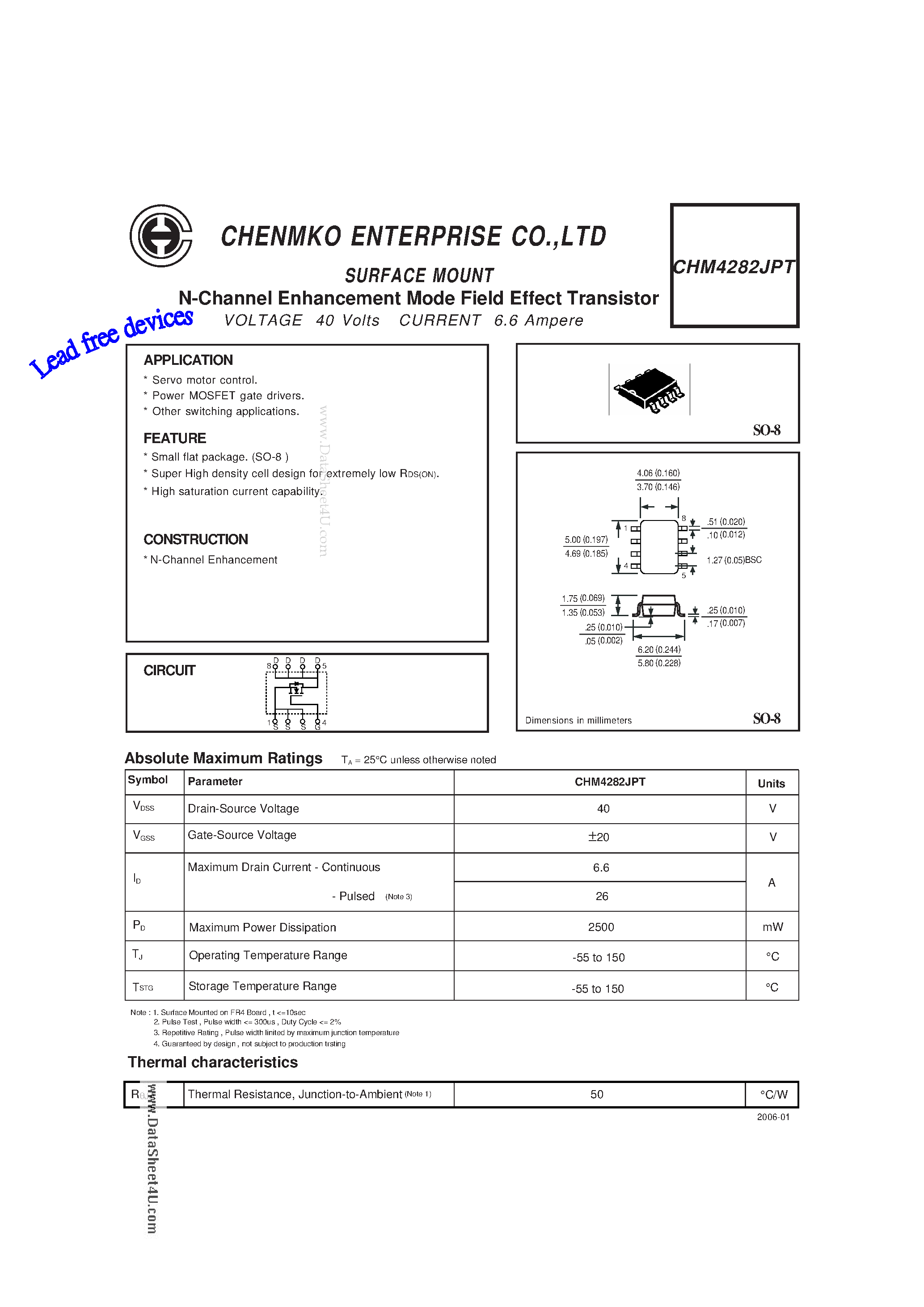 Datasheet CHM4282JPT - N-Channel Enhancement Mode Field Effect Transistor page 1
