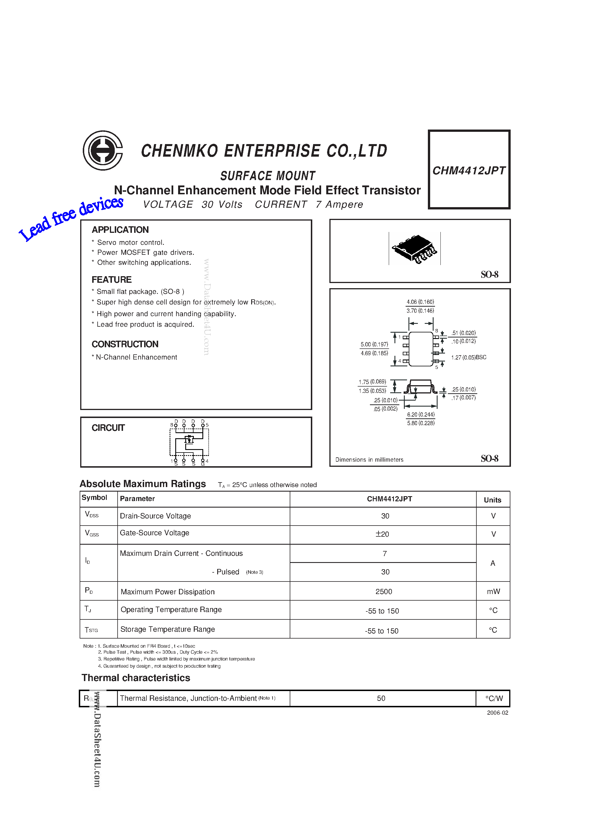 Datasheet CHM4412JPT - N-Channel Enhancement Mode Field Effect Transistor page 1