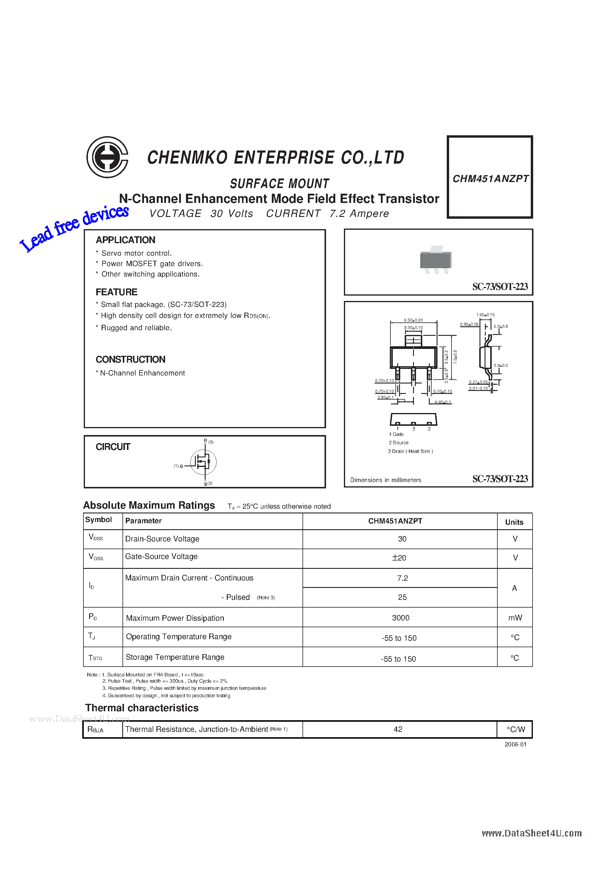 Datasheet CHM451ANZPT - N-Channel Enhancement Mode Field Effect Transistor page 1
