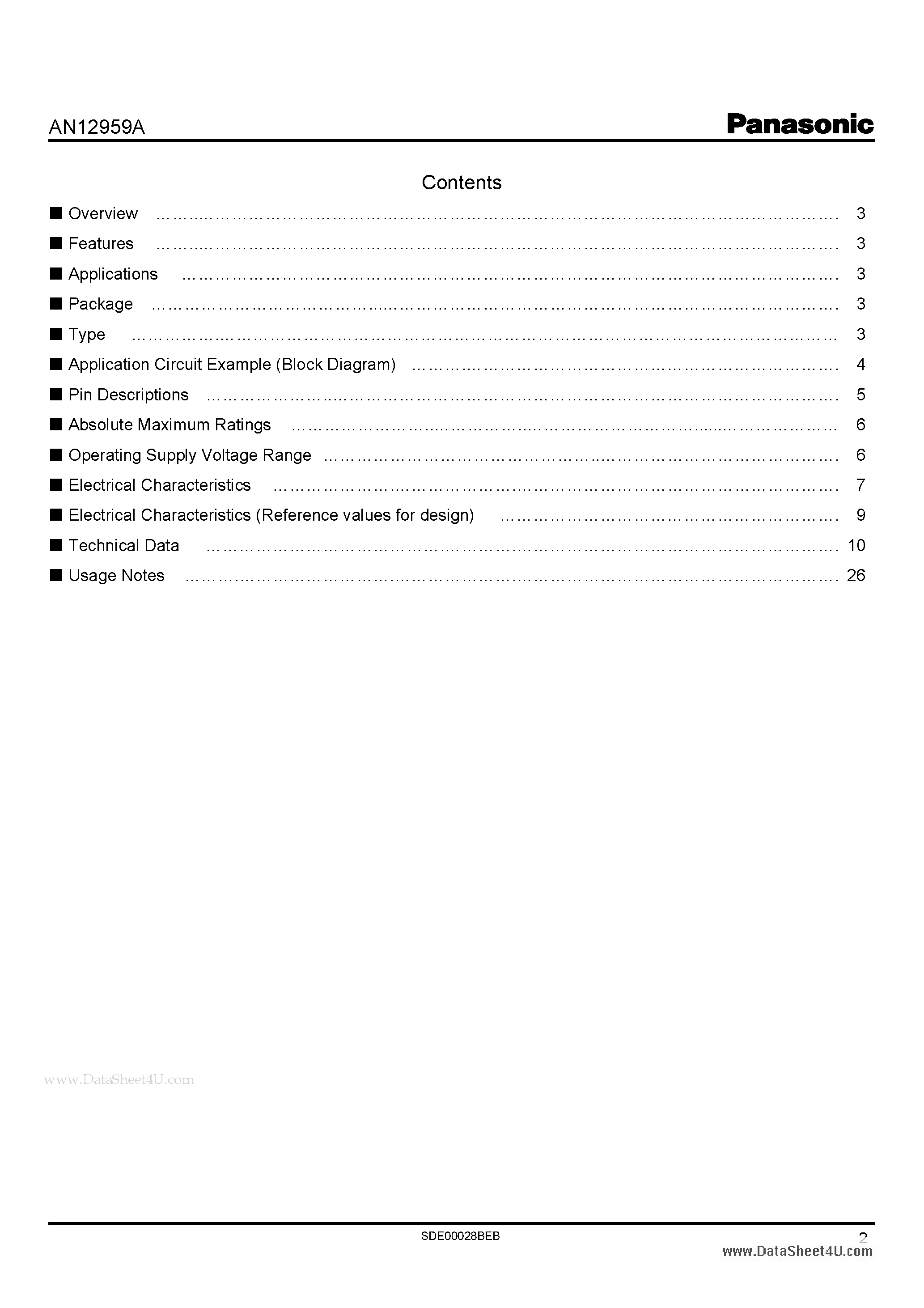 Даташит AN12959A - I2C bus control compatible AGC built-in stereo BTL amplifier IC страница 2