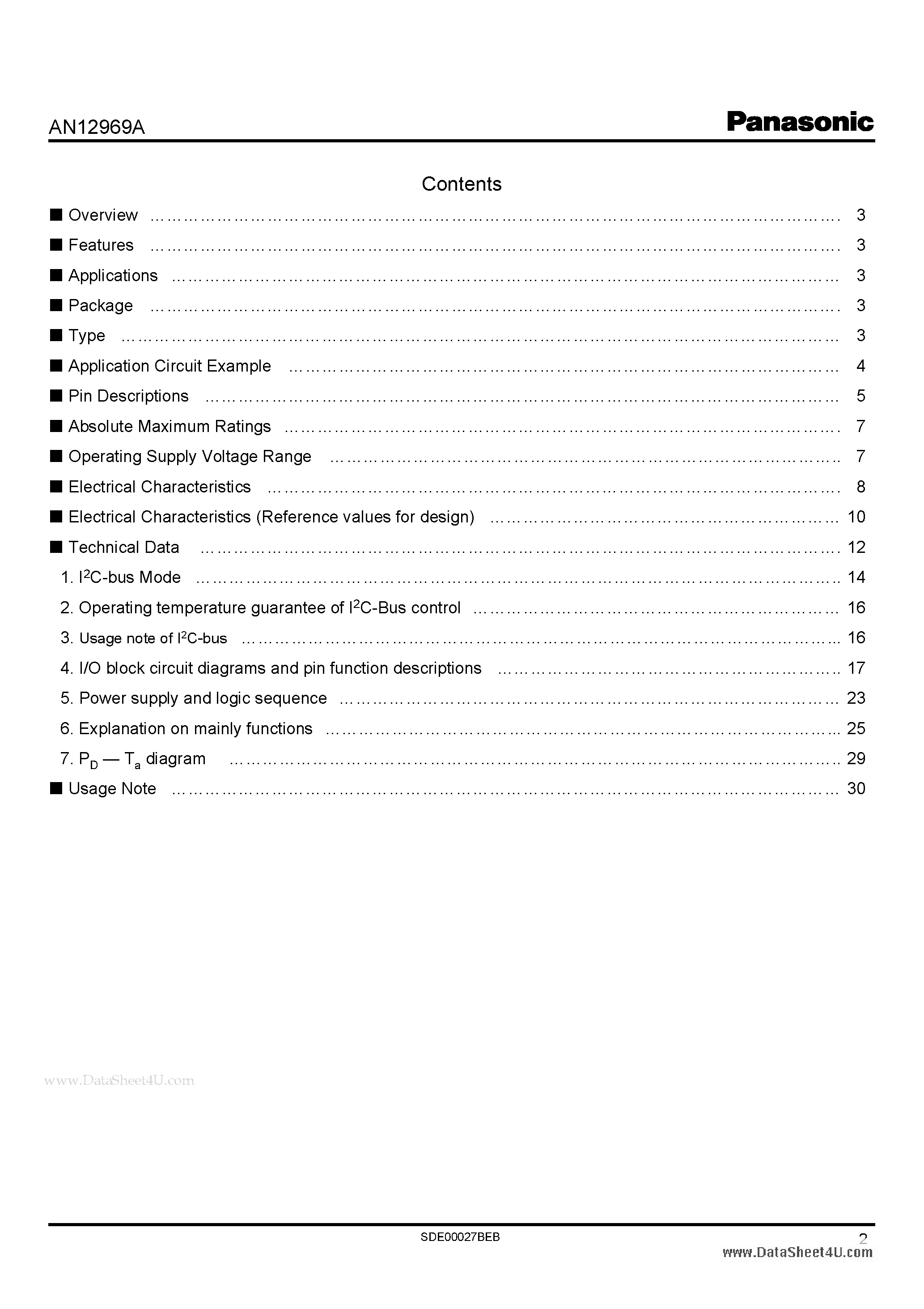 Даташит AN12969A - I2C bus control compatible AGC built-in stereo BTL amplifier IC страница 2