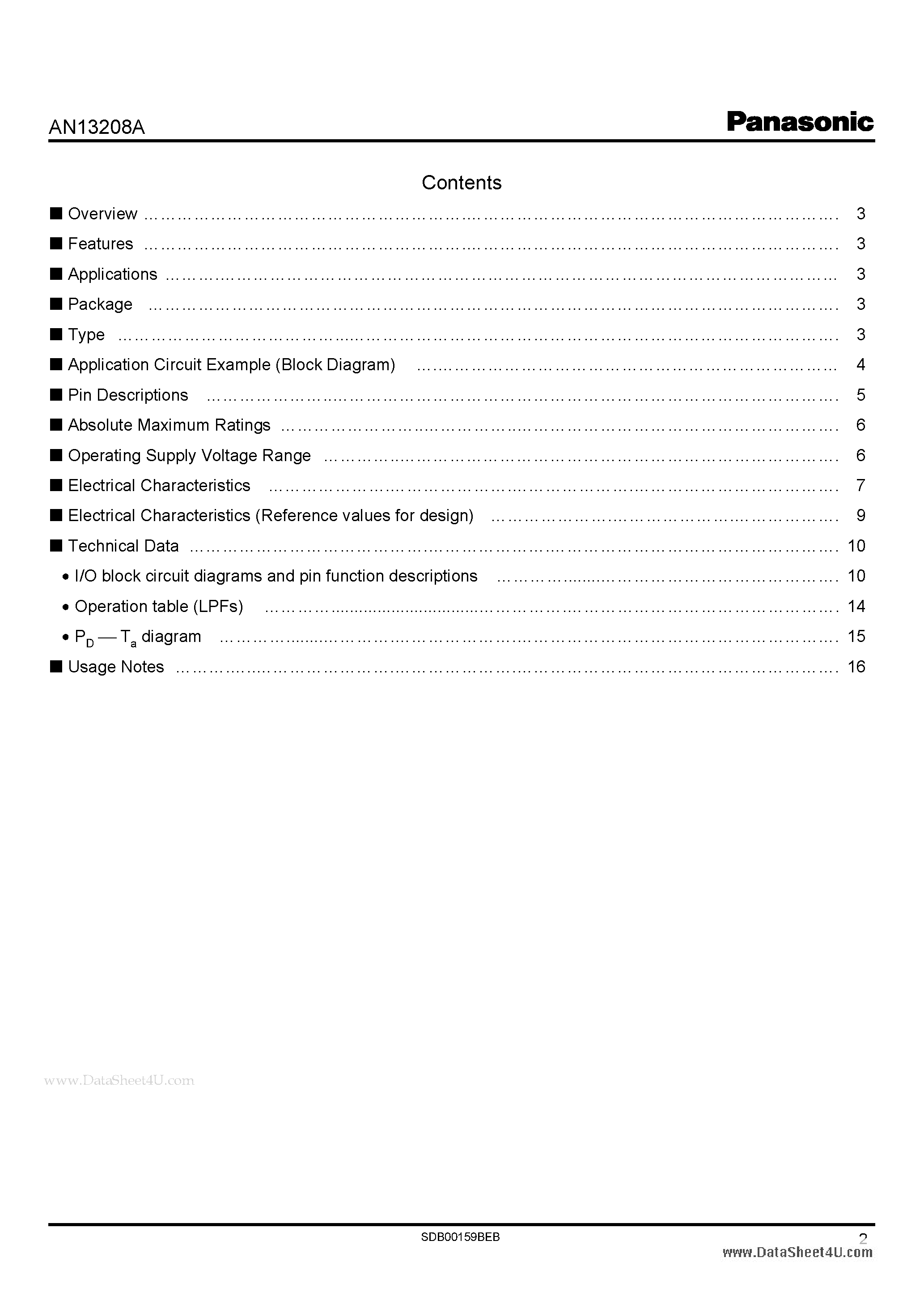 Datasheet AN13208A page 2 Datasheet AN13208A - 3-ch. video driver IC supporting HD page 2