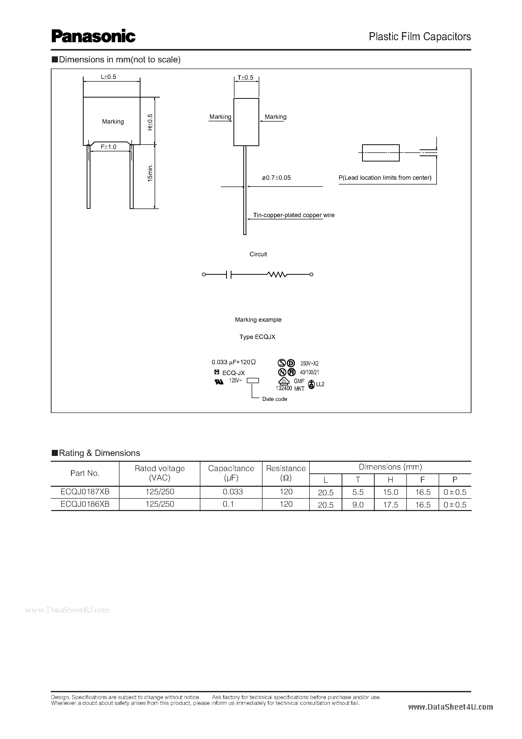 Datasheet ECQJX page 2 Datasheet ECQJX - Spark Quenching Capacitor (RC-Network) page 2