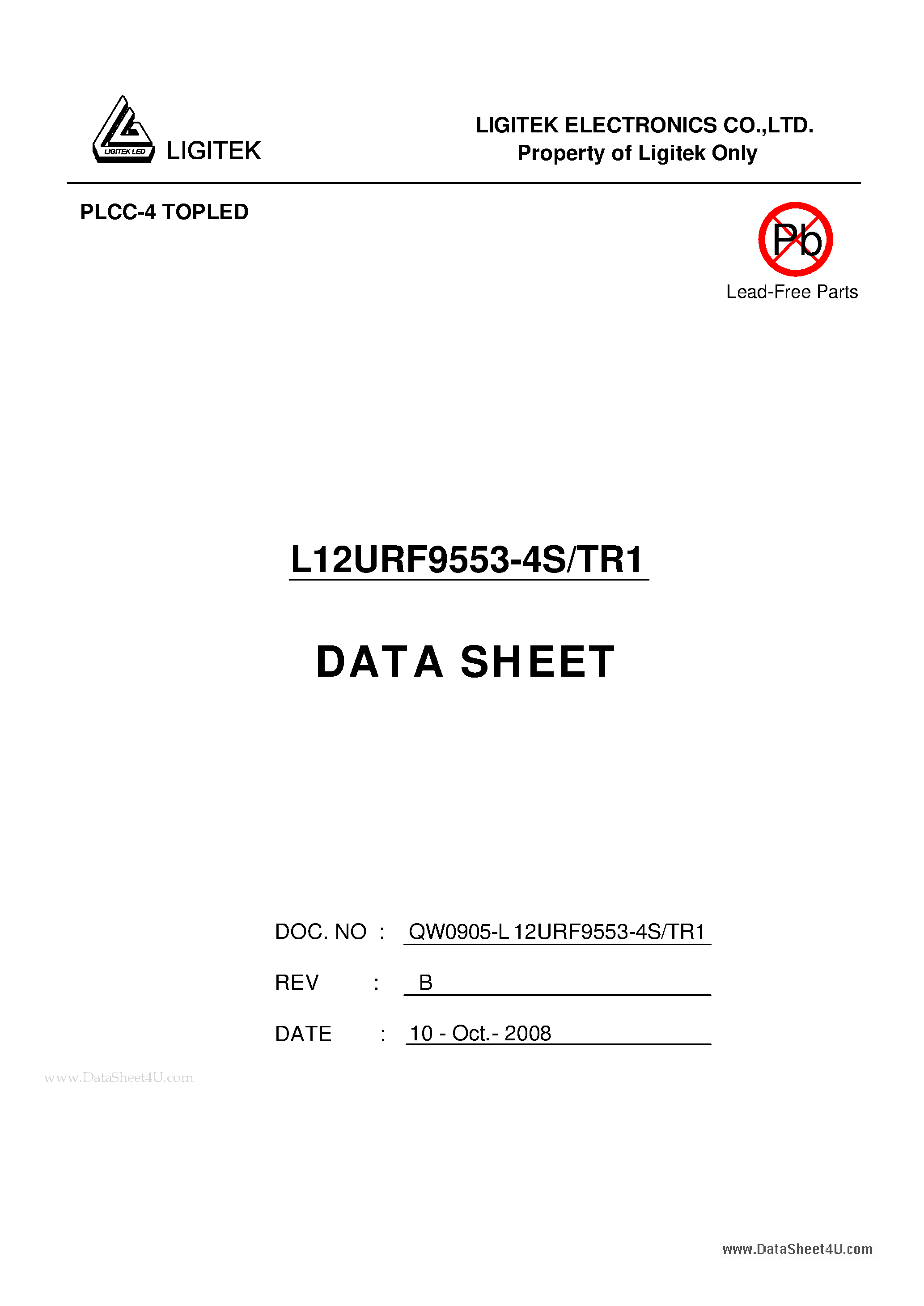 Datasheet L12URF9553-4S-TR1 page 1 Datasheet L12URF9553-4S-TR1 - PLCC-4 TOPLED page 1