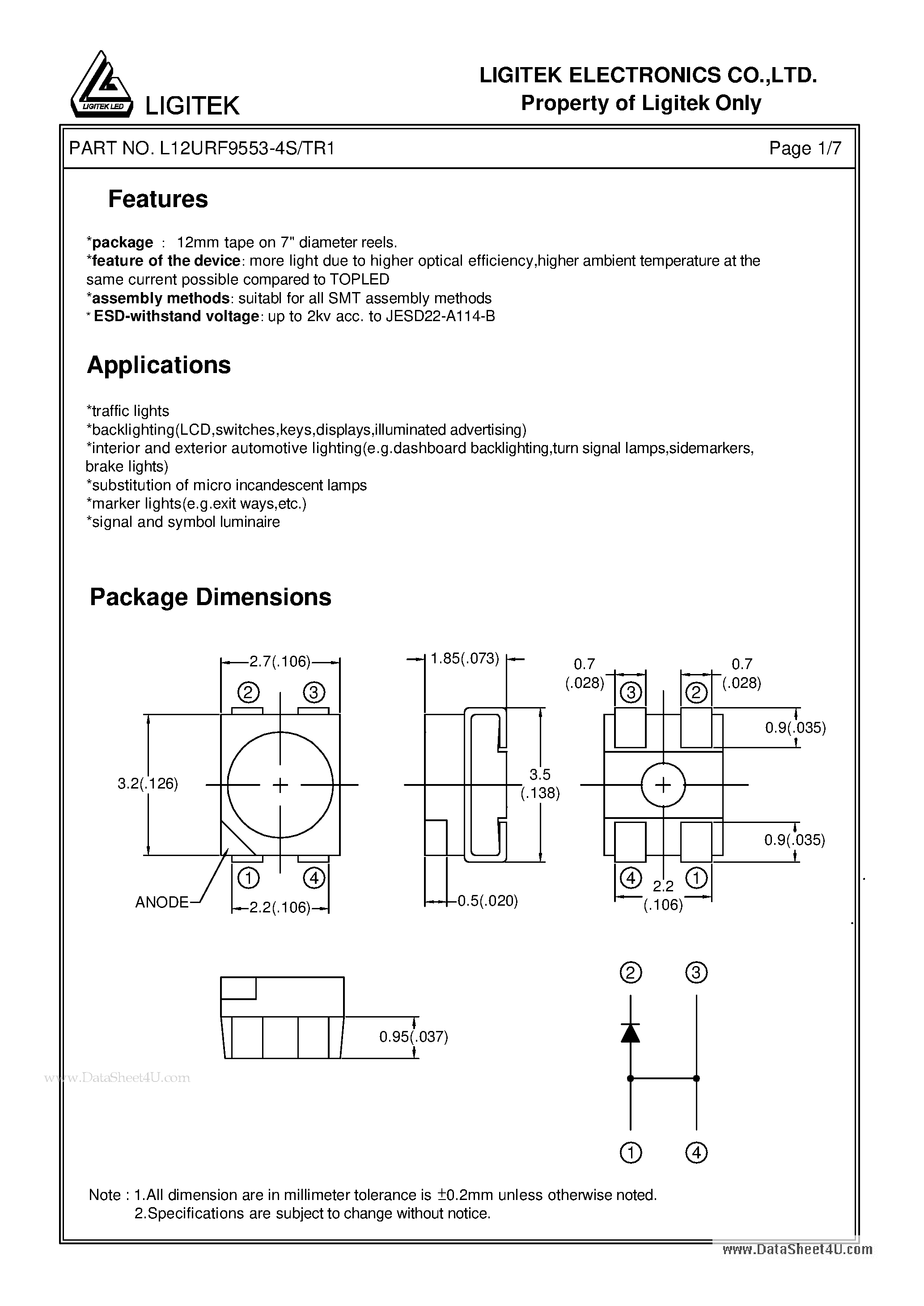 Datasheet L12URF9553-4S-TR1 page 2 Datasheet L12URF9553-4S-TR1 - PLCC-4 TOPLED page 2